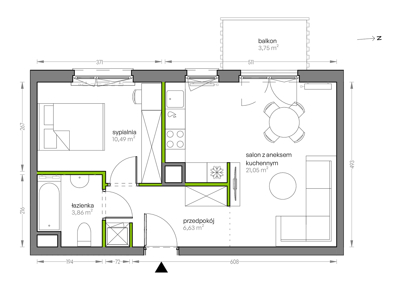 Mieszkanie 42,03 m², piętro 5, oferta nr G/124, City Vibe etap V, Kraków, Podgórze, Płaszów, ul. Myśliwska 68-idx