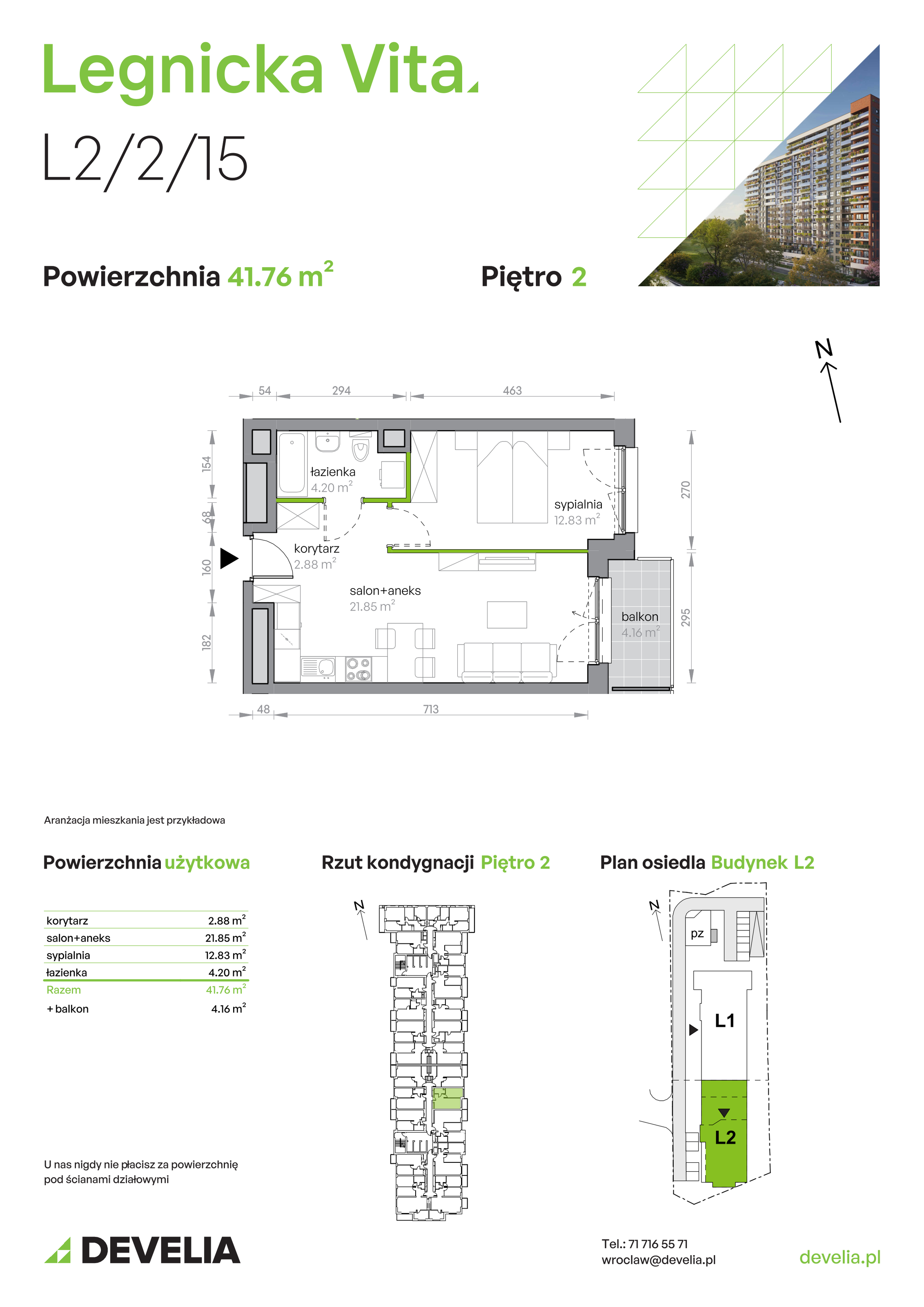 Mieszkanie 41,76 m², piętro 2, oferta nr L2/2/15, Legnicka Vita, Wrocław, Gądów-Popowice Południowe, Popowice, ul. Legnicka 52 A-idx