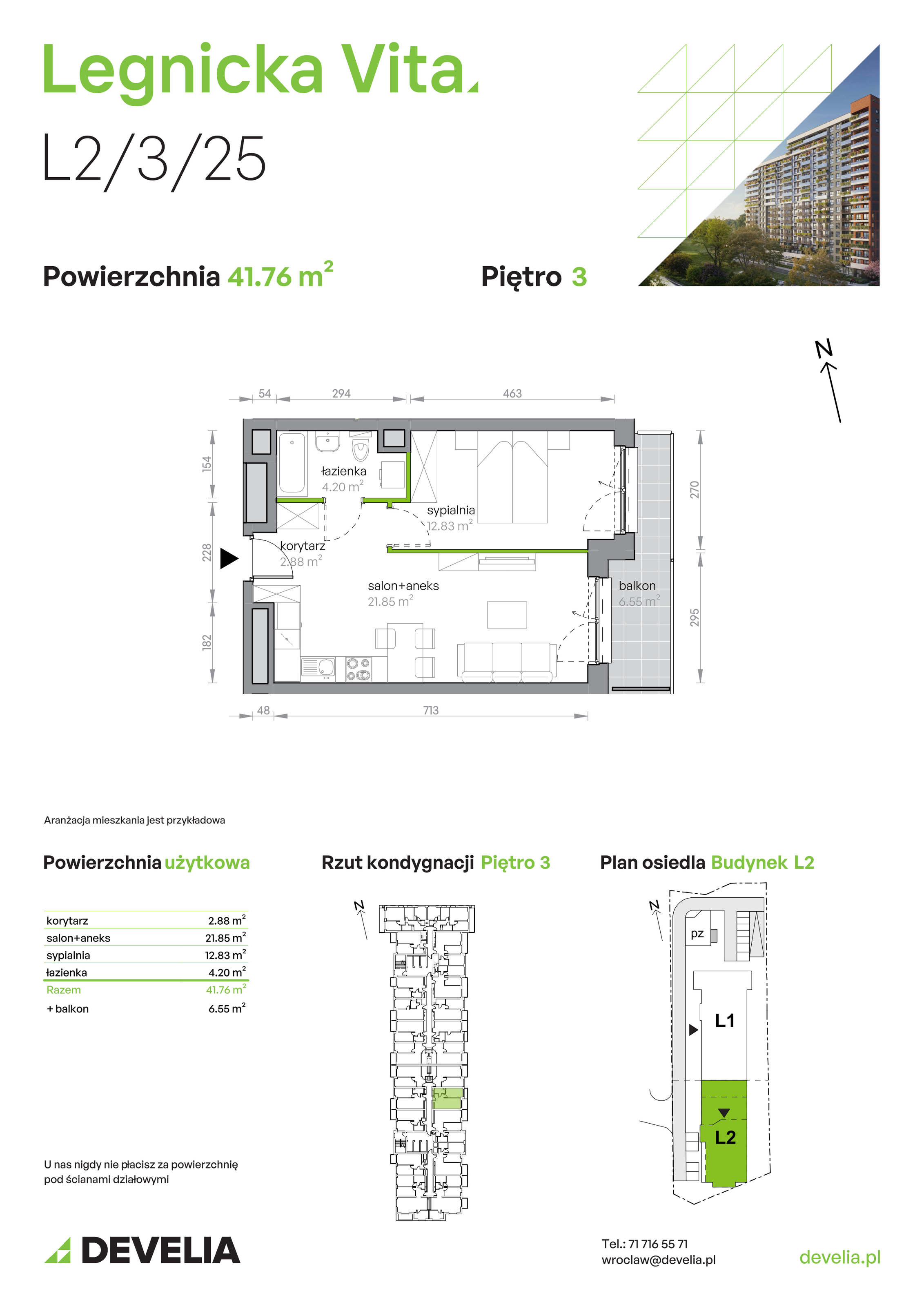 Mieszkanie 41,76 m², piętro 3, oferta nr L2/3/25, Legnicka Vita, Wrocław, Gądów-Popowice Południowe, Popowice, ul. Legnicka 52 A-idx