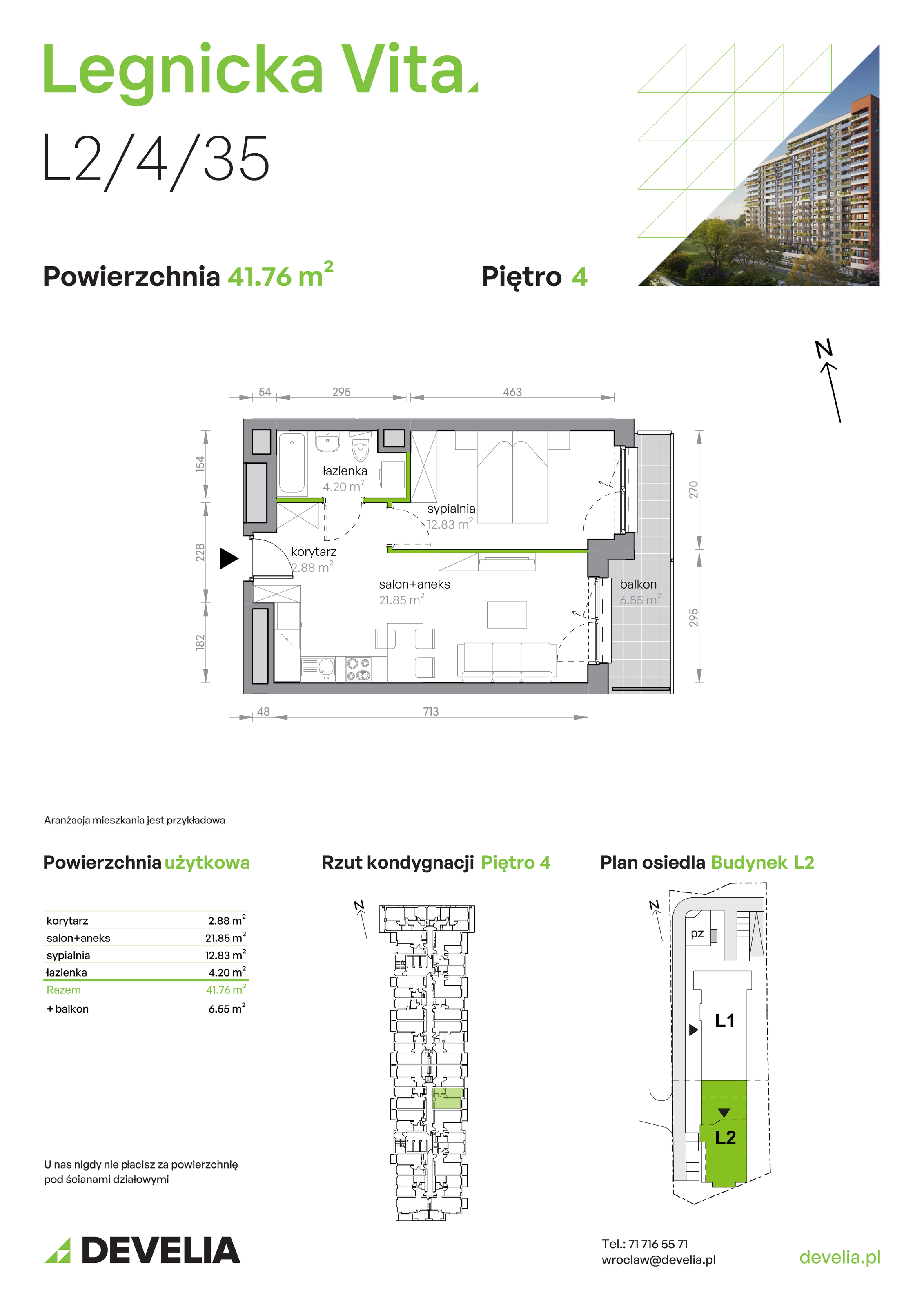 Mieszkanie 41,76 m², piętro 4, oferta nr L2/4/35, Legnicka Vita, Wrocław, Gądów-Popowice Południowe, Popowice, ul. Legnicka 52 A-idx