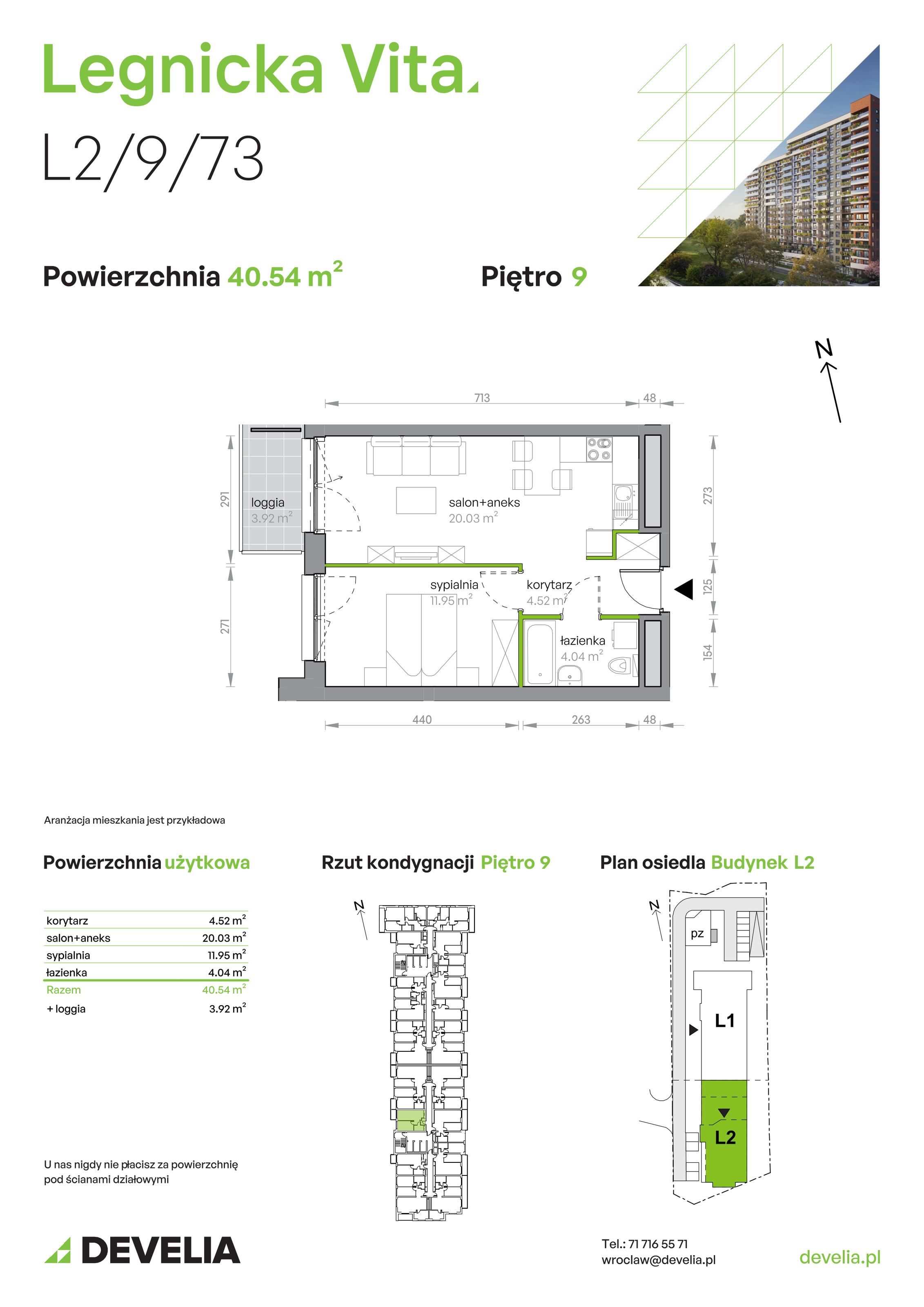 Mieszkanie 40,54 m², piętro 9, oferta nr L2/9/73, Legnicka Vita, Wrocław, Gądów-Popowice Południowe, Popowice, ul. Legnicka 52 A-idx