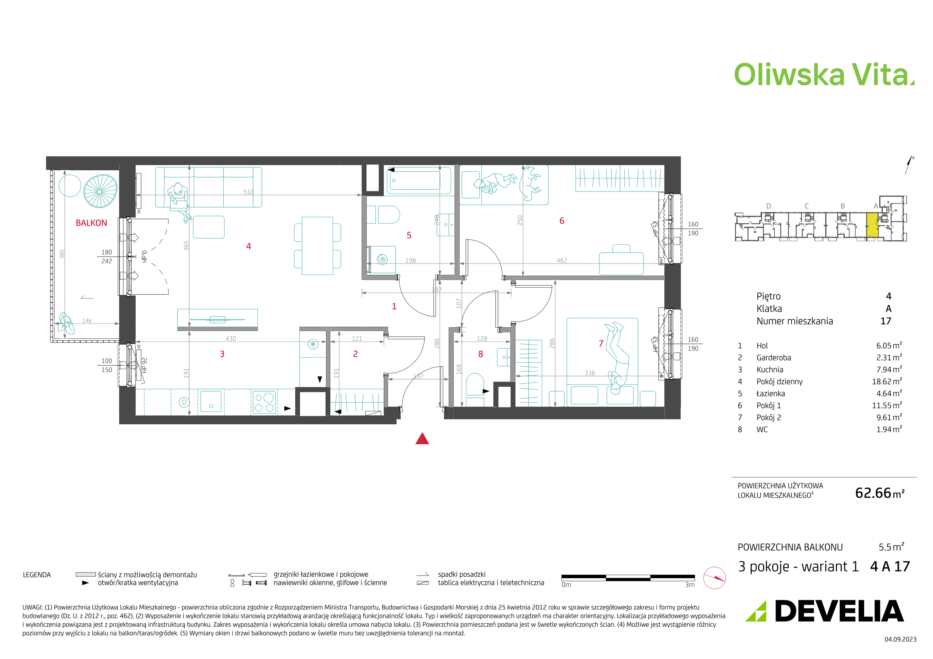 Mieszkanie 62,66 m², piętro 6, oferta nr 6A27, Oliwska Vita, Warszawa, Targówek, Bródno, ul. Oliwska 5c-idx