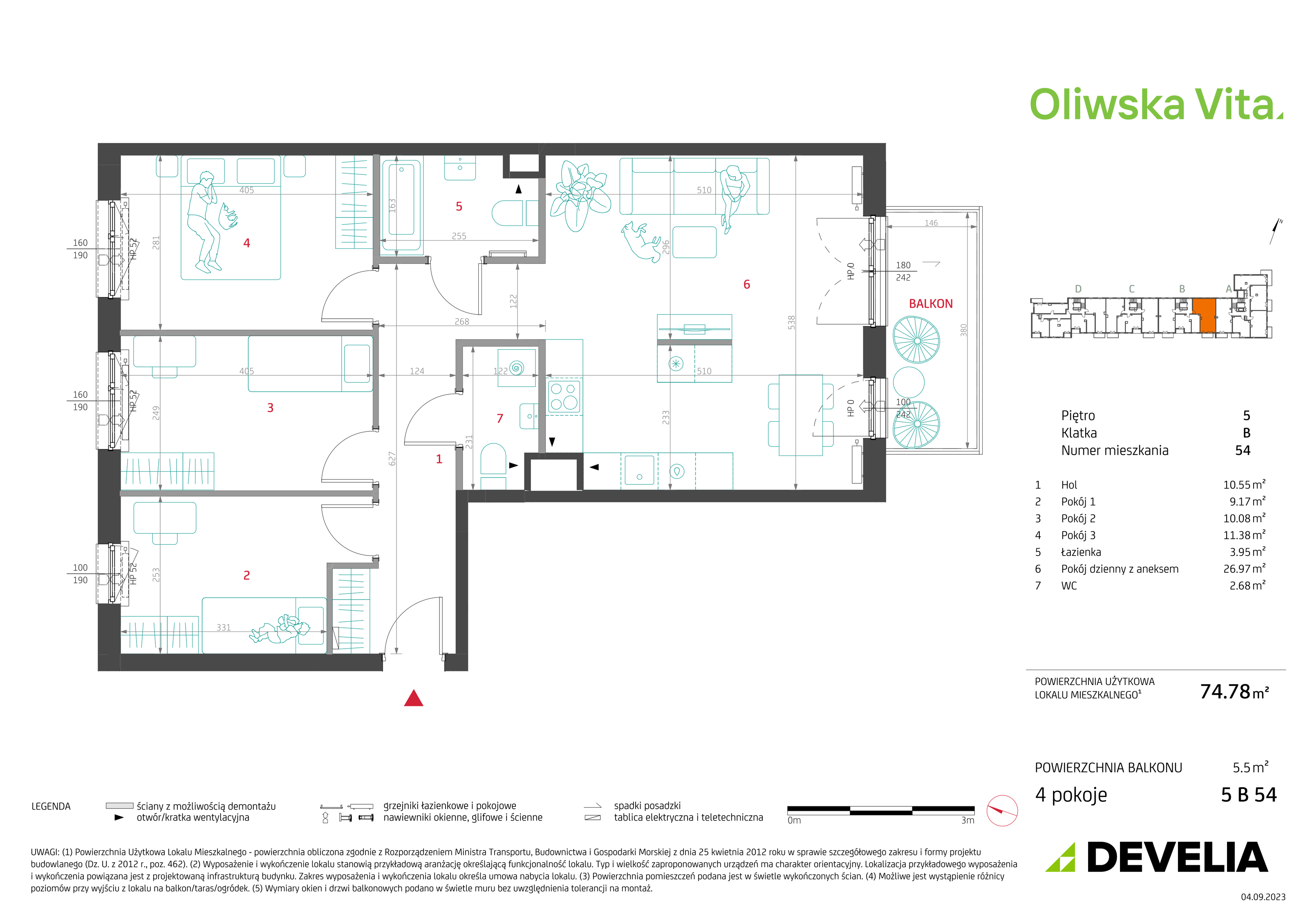 Mieszkanie 74,78 m², piętro 5, oferta nr 5B54, Oliwska Vita, Warszawa, Targówek, Bródno, ul. Oliwska 5c-idx