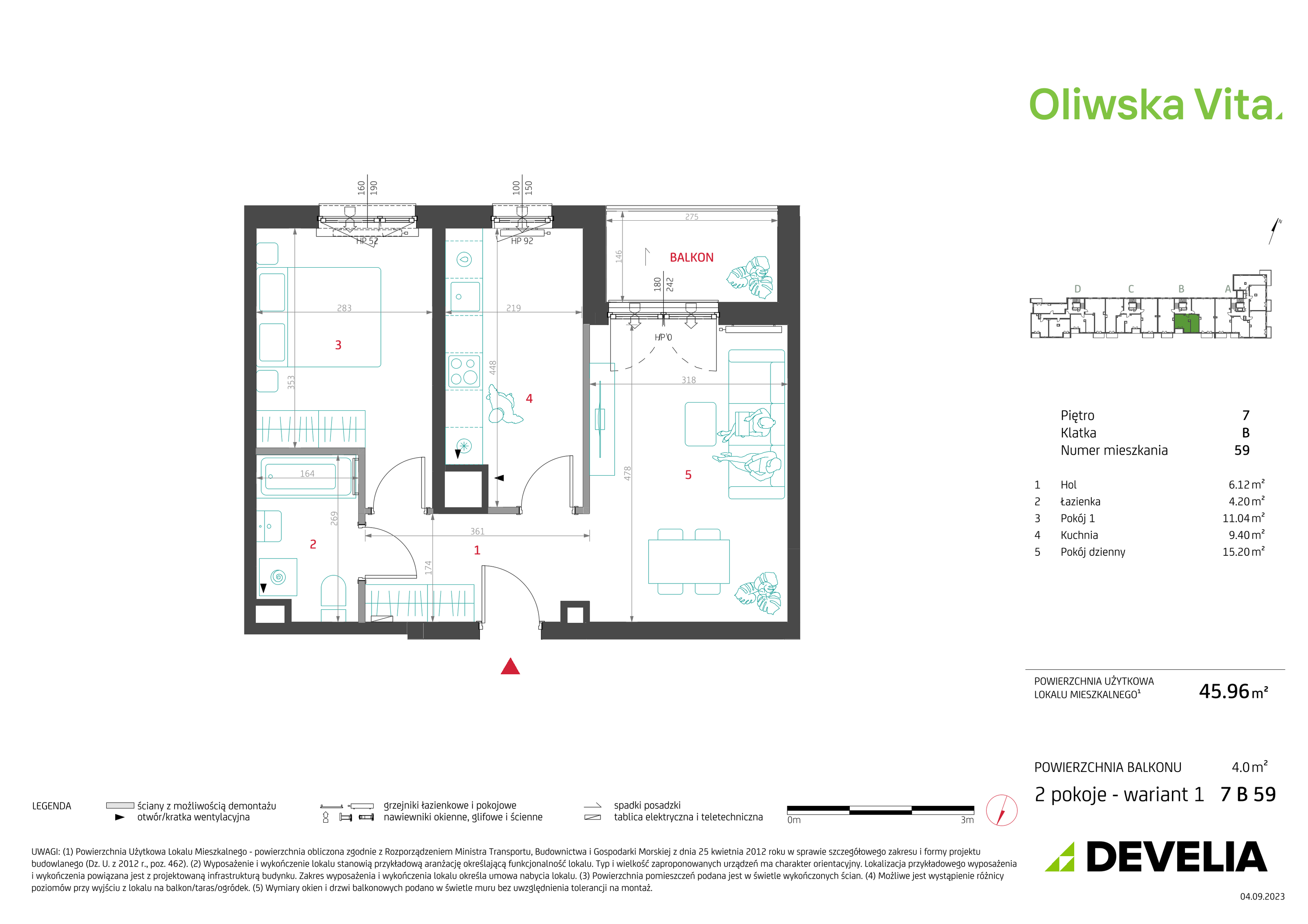 Mieszkanie 45,96 m², piętro 7, oferta nr 7B59, Oliwska Vita, Warszawa, Targówek, Bródno, ul. Oliwska 5c-idx