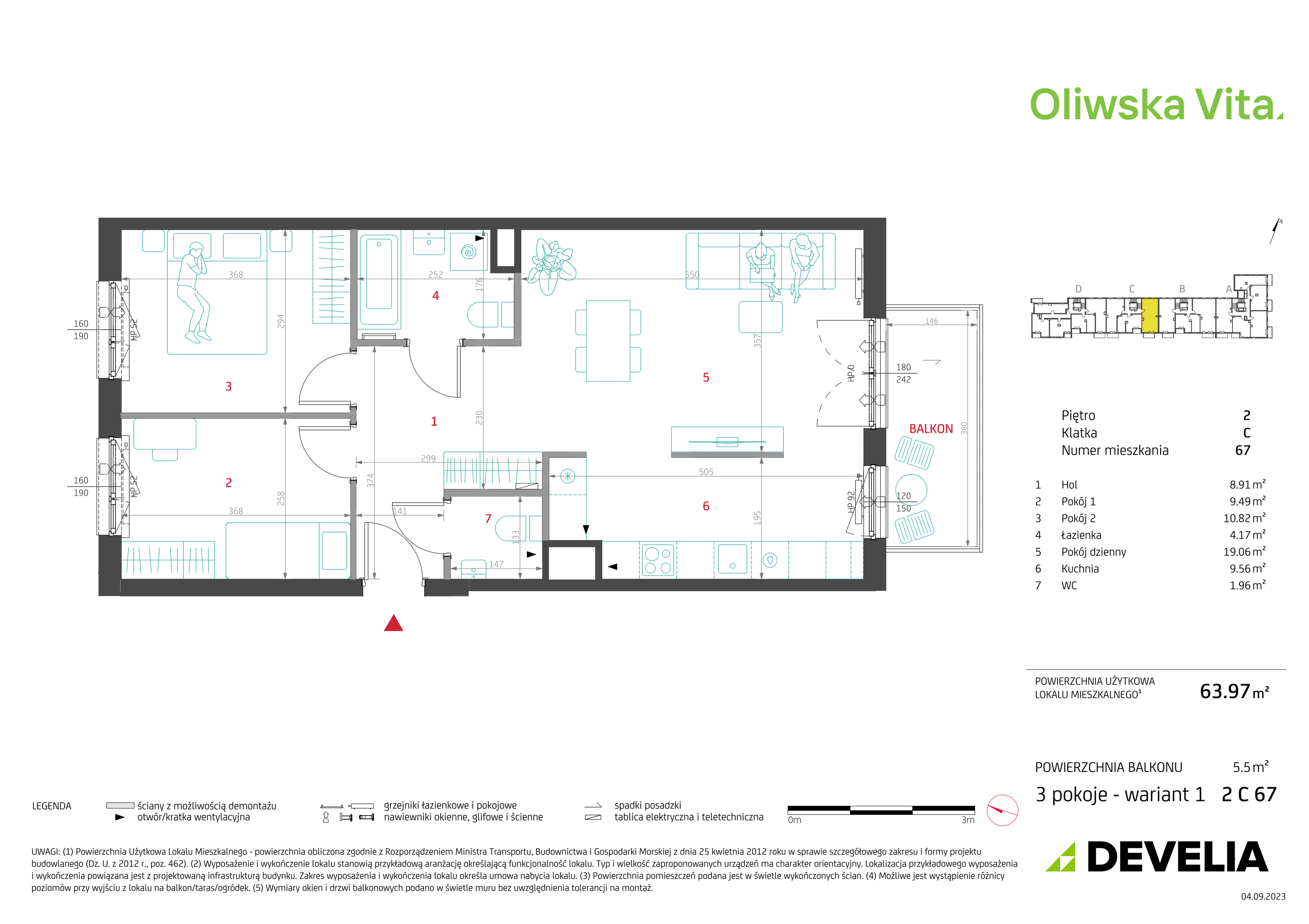 Mieszkanie 63,97 m², piętro 2, oferta nr 2C67, Oliwska Vita, Warszawa, Targówek, Bródno, ul. Oliwska 5c-idx