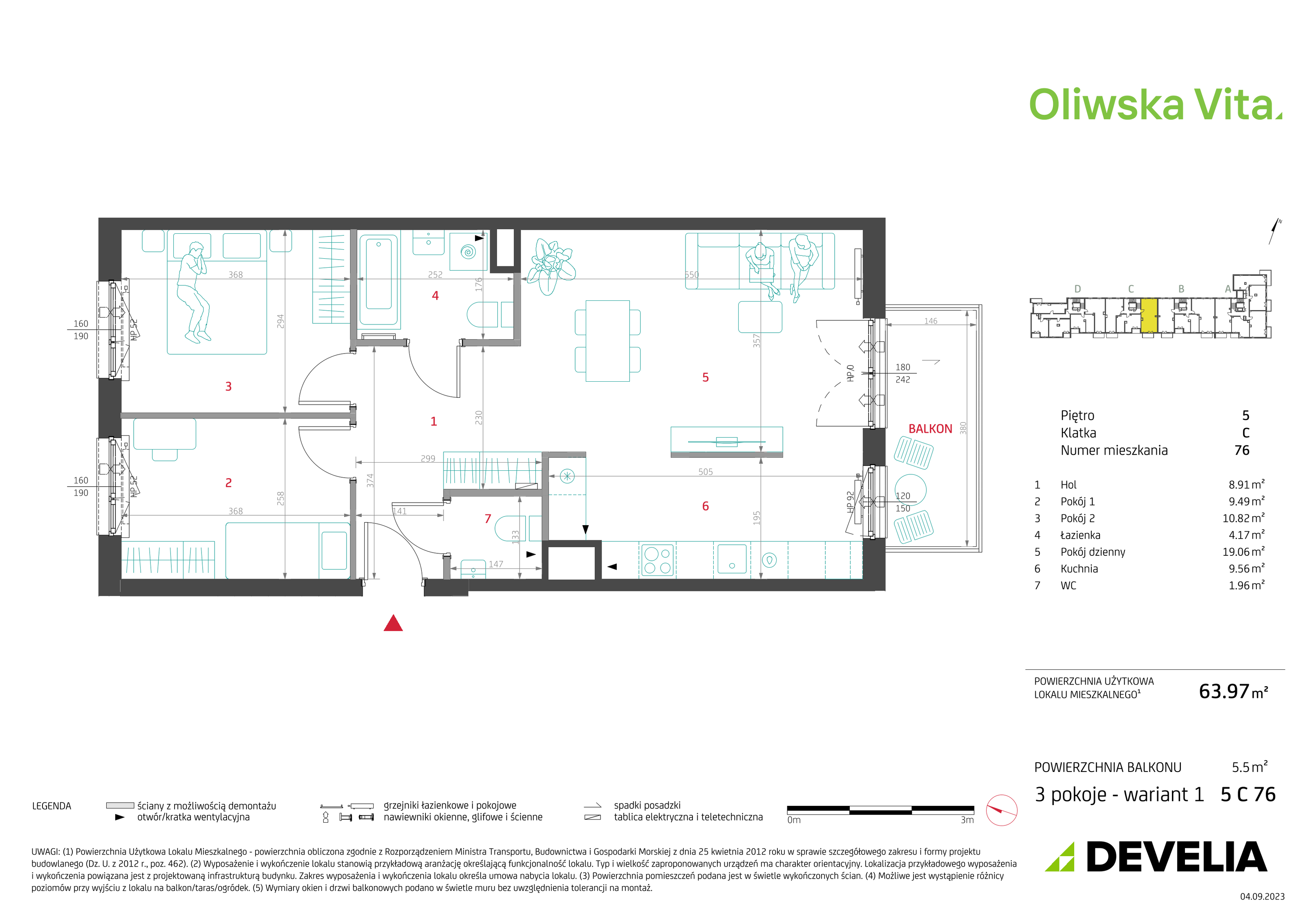 Mieszkanie 63,97 m², piętro 5, oferta nr 5C76, Oliwska Vita, Warszawa, Targówek, Bródno, ul. Oliwska 5c-idx