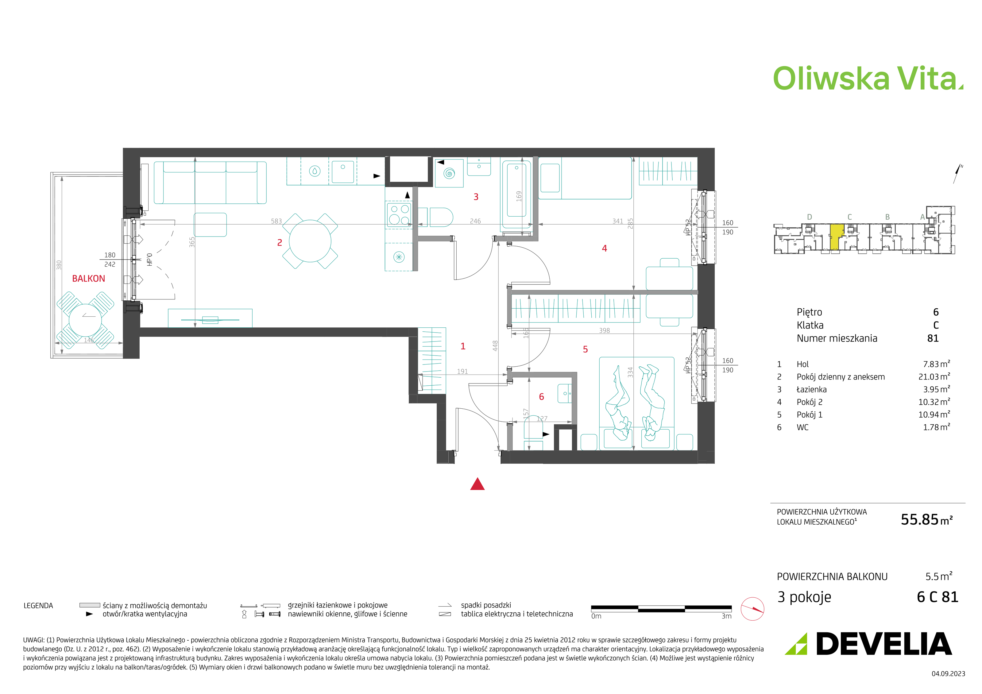 Mieszkanie 55,85 m², piętro 6, oferta nr 6C81, Oliwska Vita, Warszawa, Targówek, Bródno, ul. Oliwska 5c-idx