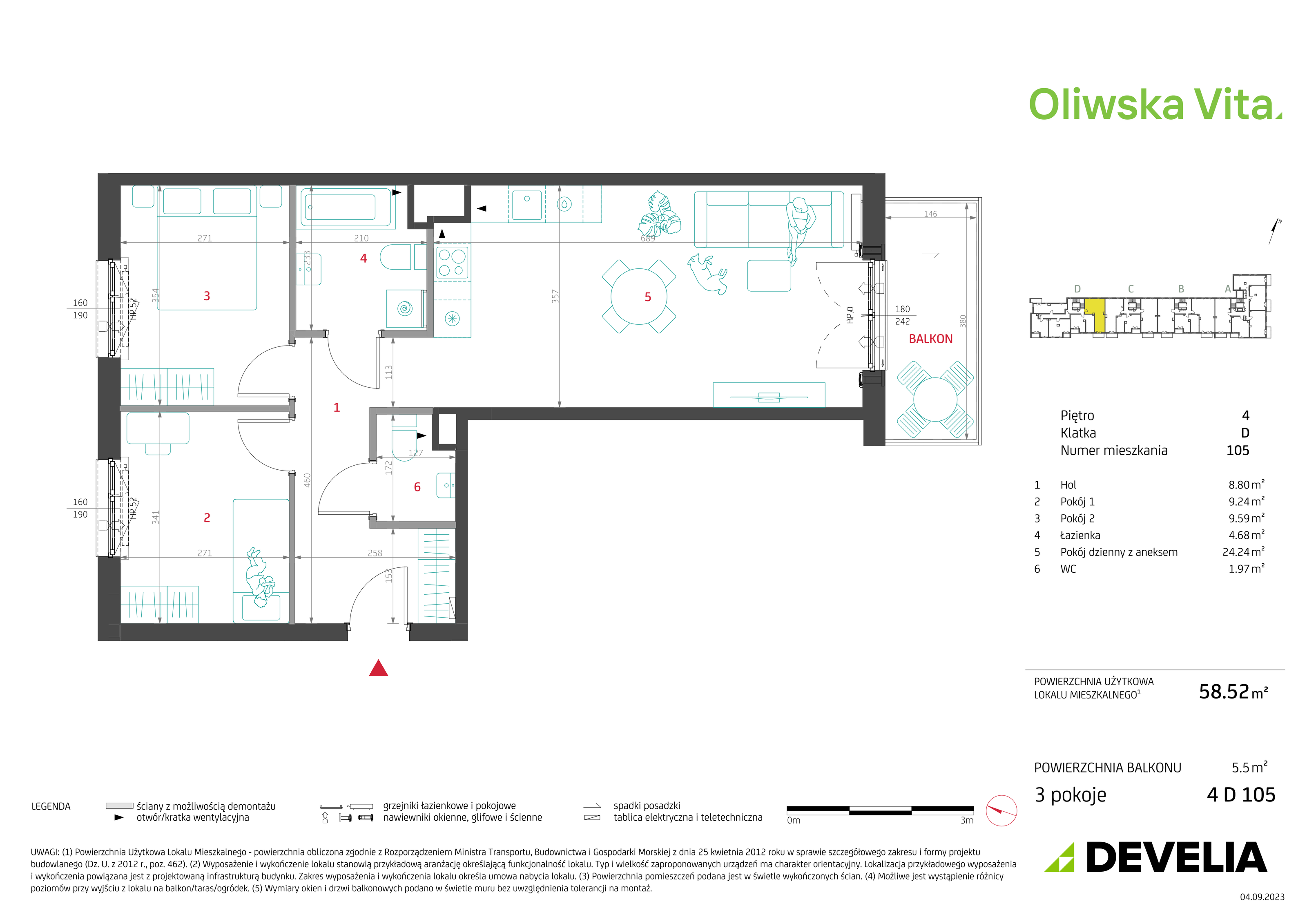 Mieszkanie 58,52 m², piętro 4, oferta nr 4D105, Oliwska Vita, Warszawa, Targówek, Bródno, ul. Oliwska 5c-idx