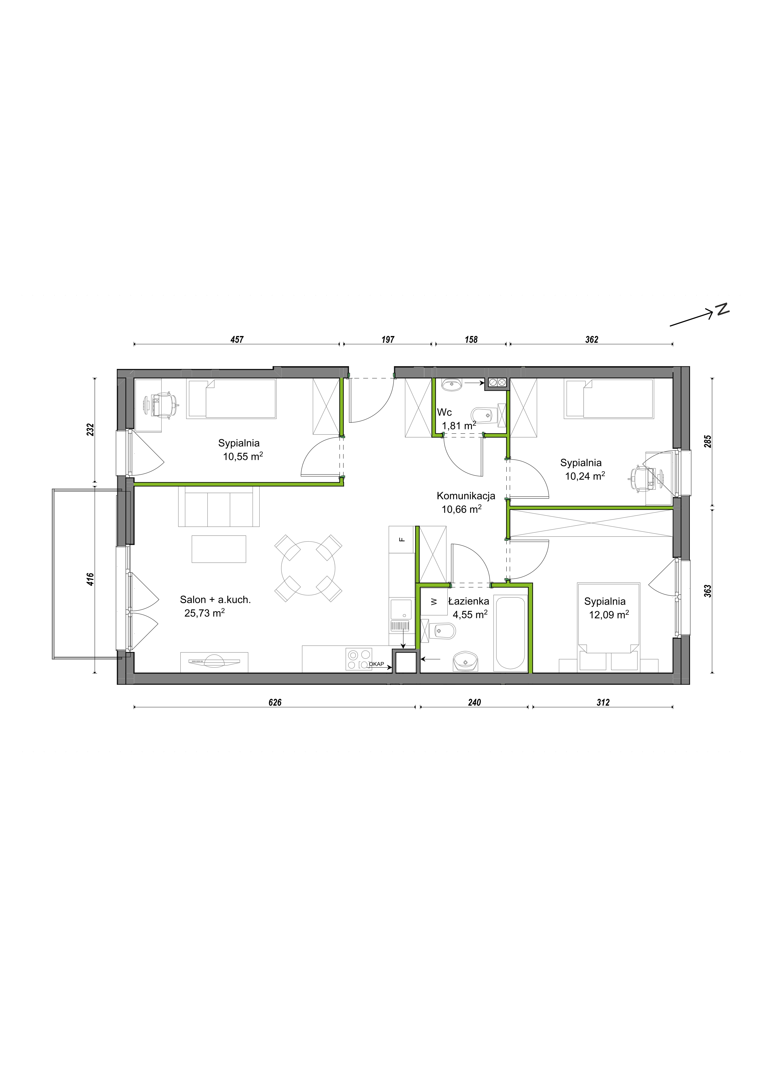 Mieszkanie 75,63 m², piętro 1, oferta nr B1/C/12, Orawska Vita, Wrocław, Ołtaszyn, Krzyki, ul. Orawska 73-idx