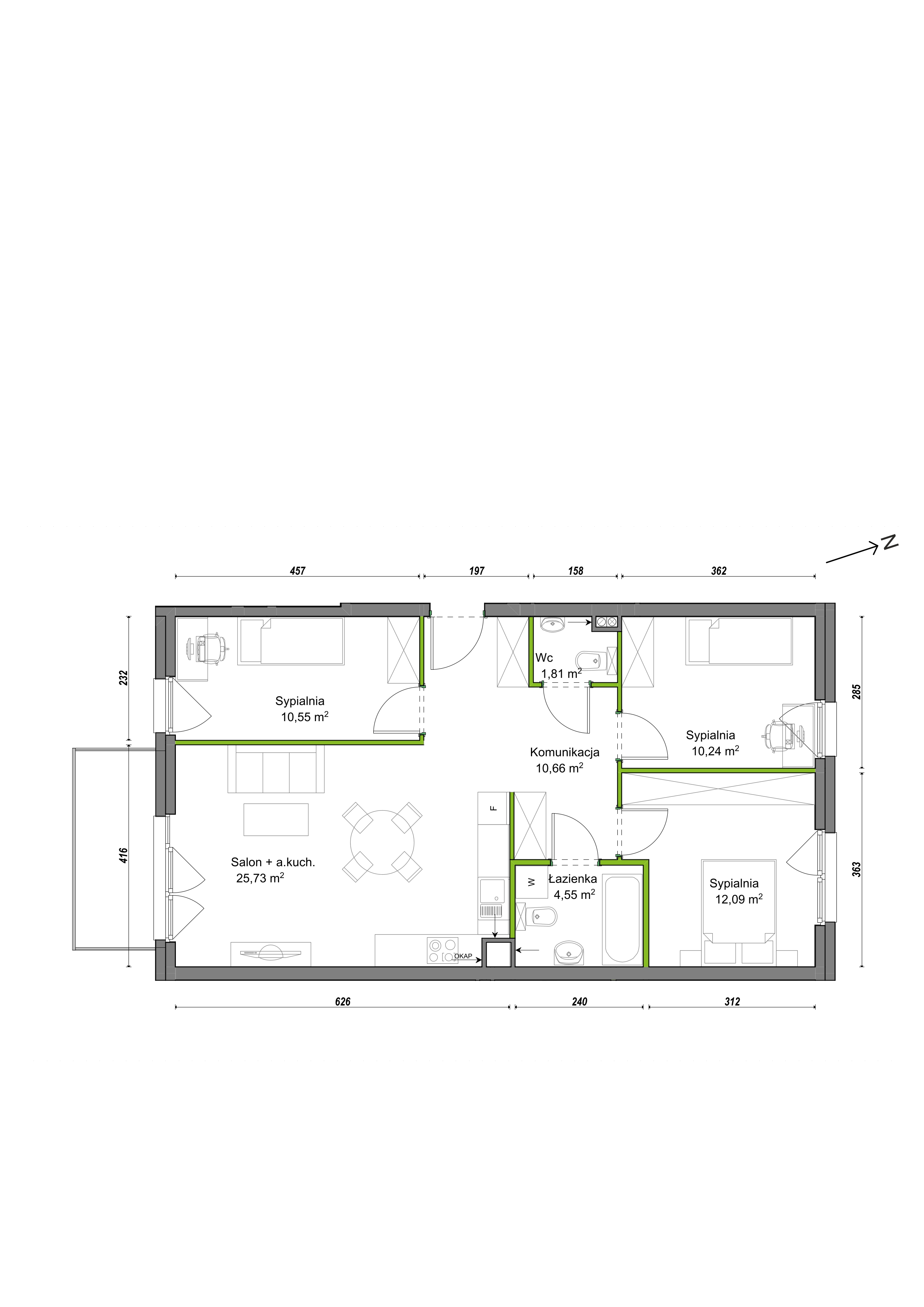 Mieszkanie 75,63 m², piętro 2, oferta nr B1/C/19, Orawska Vita, Wrocław, Ołtaszyn, Krzyki, ul. Orawska 73-idx