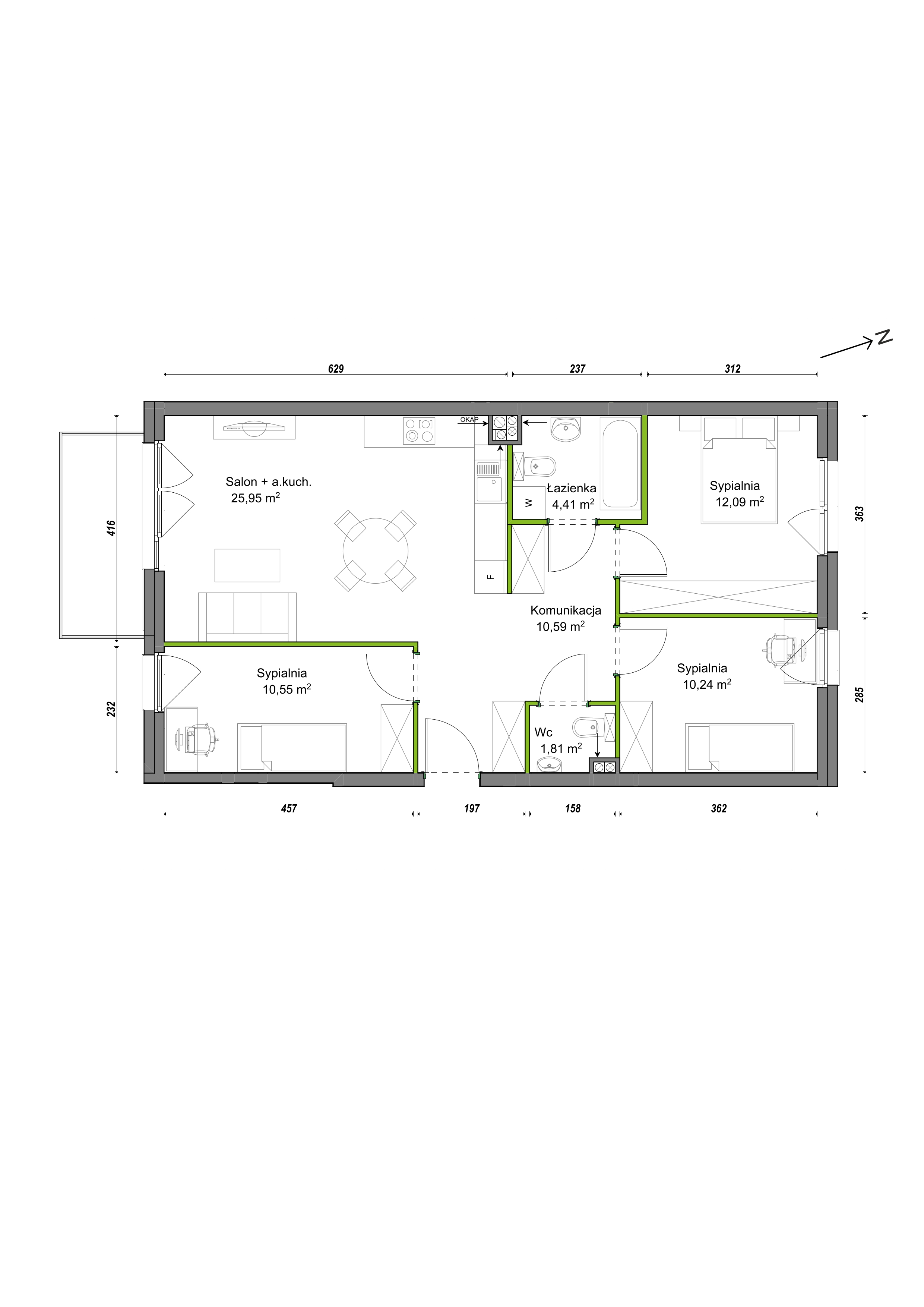 Mieszkanie 75,64 m², piętro 1, oferta nr B2/F/07, Orawska Vita, Wrocław, Ołtaszyn, Krzyki, ul. Orawska 73-idx