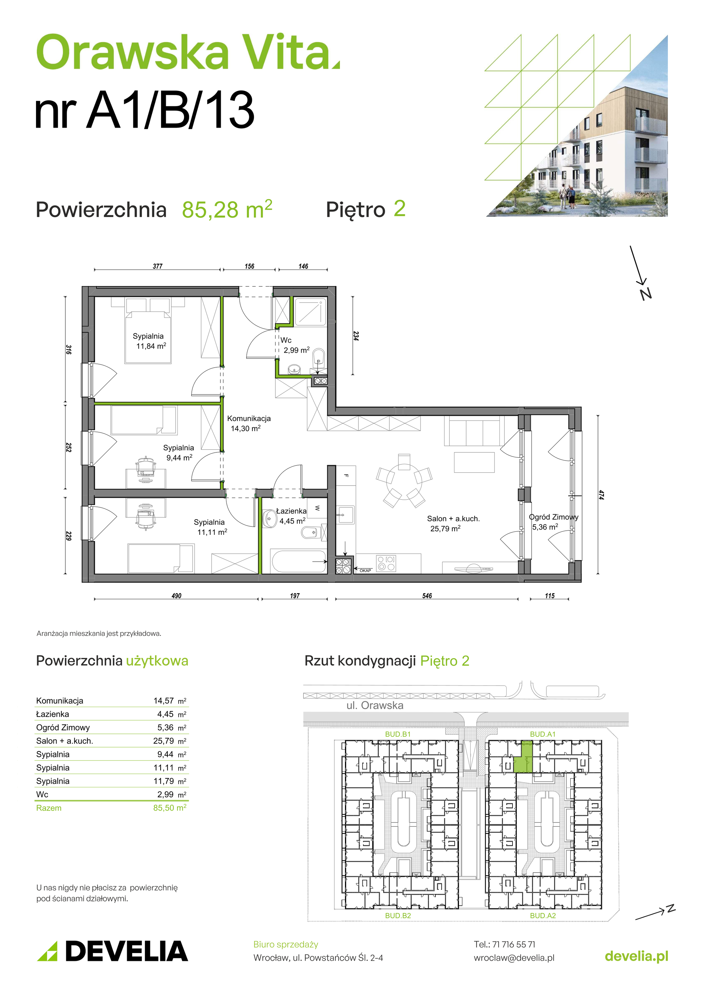 Mieszkanie 85,28 m², piętro 2, oferta nr A1/B/13, Orawska Vita, Wrocław, Ołtaszyn, Krzyki, ul. Orawska 73-idx