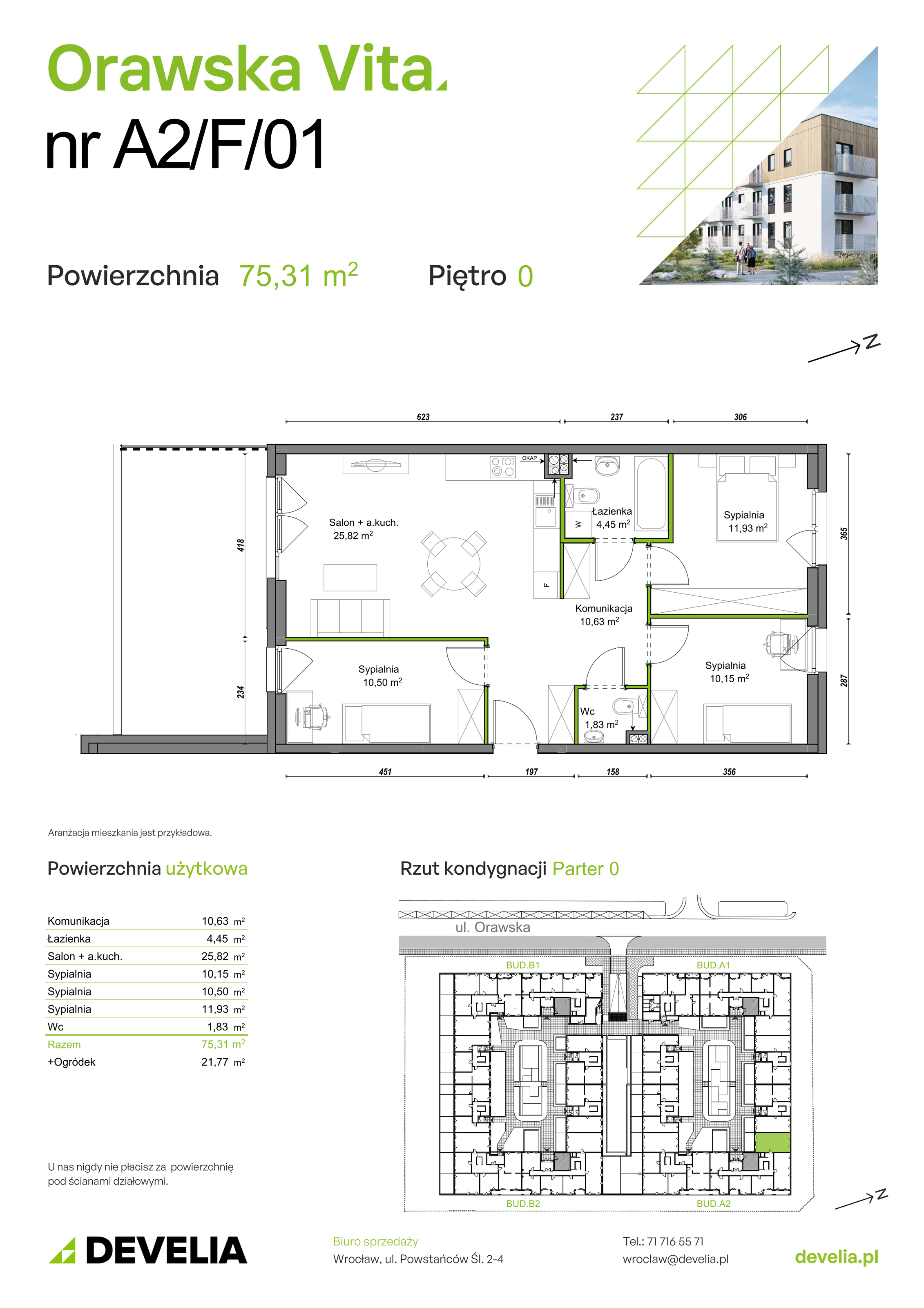 Mieszkanie 75,31 m², parter, oferta nr A2/F/01, Orawska Vita, Wrocław, Ołtaszyn, Krzyki, ul. Orawska 73-idx