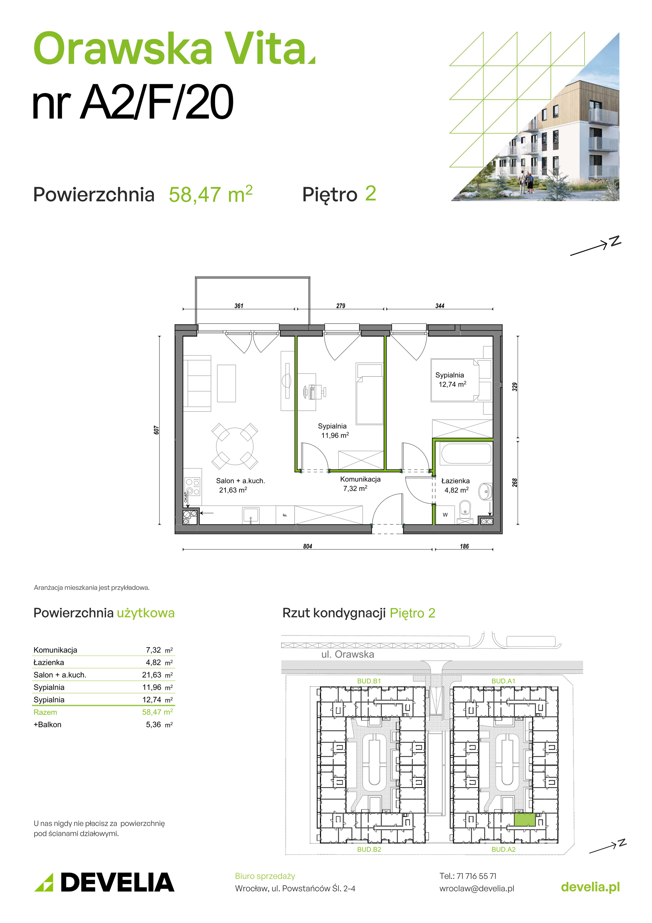 Mieszkanie 58,47 m², piętro 2, oferta nr A2/F/20, Orawska Vita, Wrocław, Ołtaszyn, Krzyki, ul. Orawska 73-idx