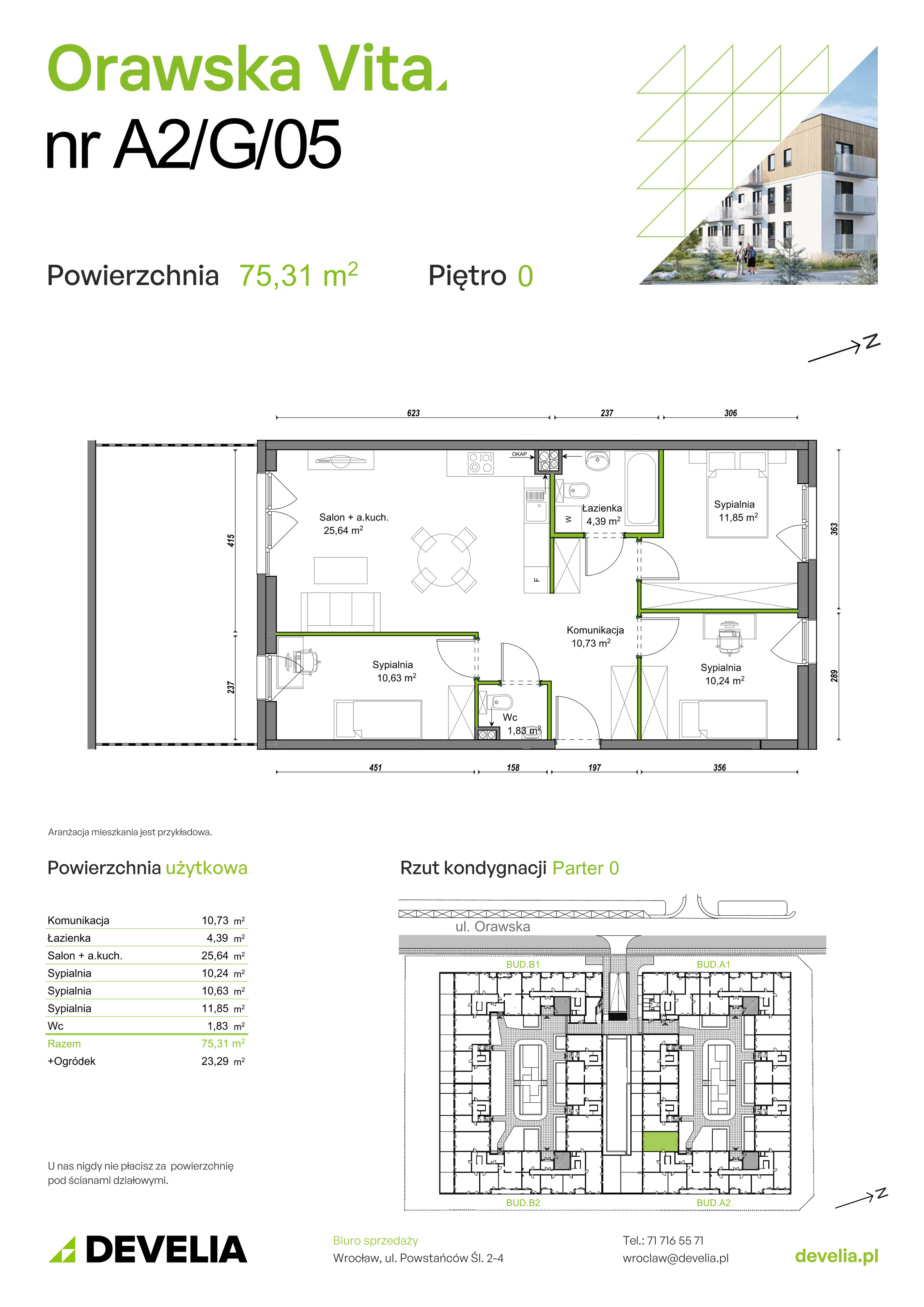 Mieszkanie 75,31 m², parter, oferta nr A2/G/05, Orawska Vita, Wrocław, Ołtaszyn, Krzyki, ul. Orawska 73-idx