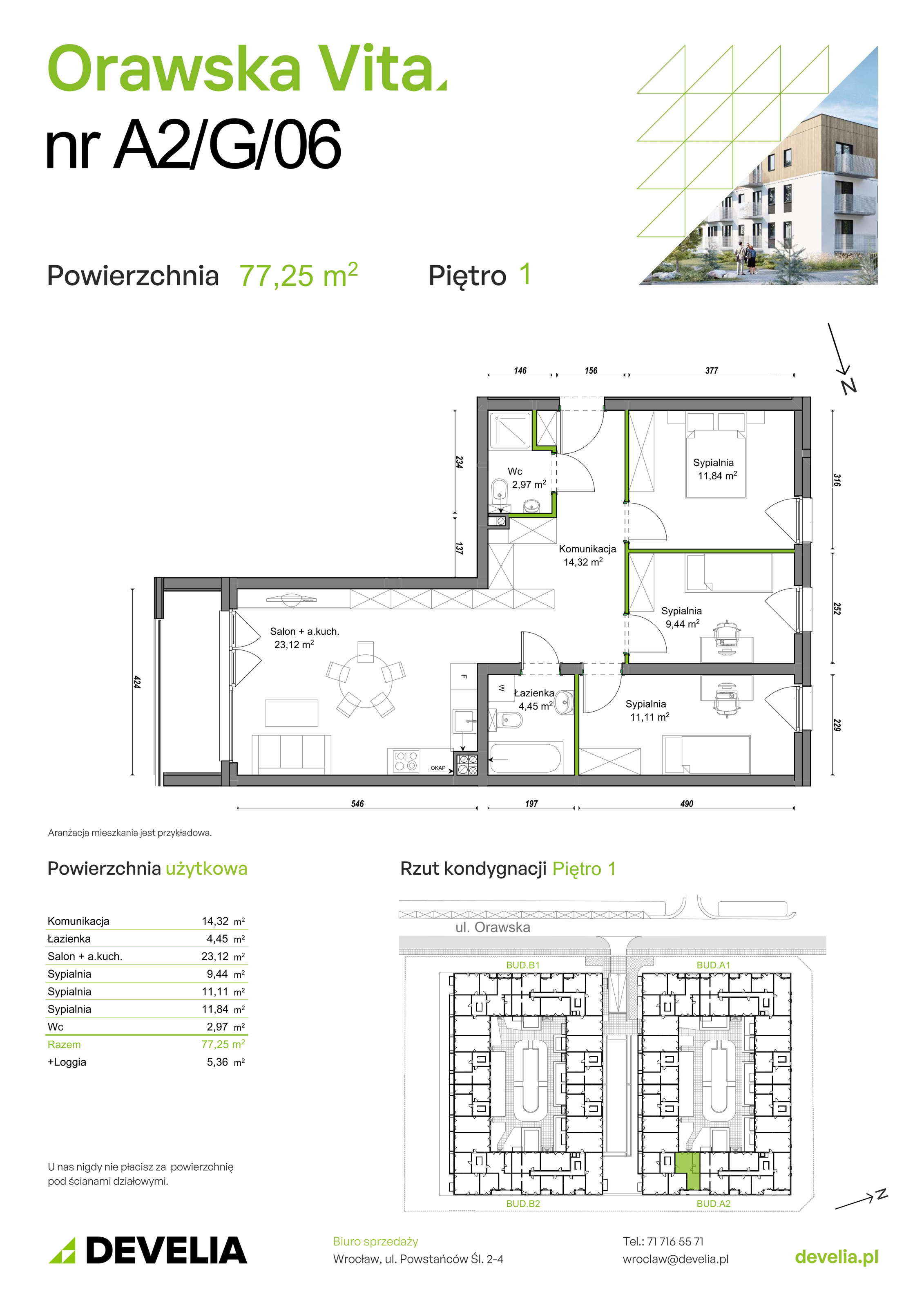 Mieszkanie 77,25 m², piętro 1, oferta nr A2/G/06, Orawska Vita, Wrocław, Ołtaszyn, Krzyki, ul. Orawska 73-idx