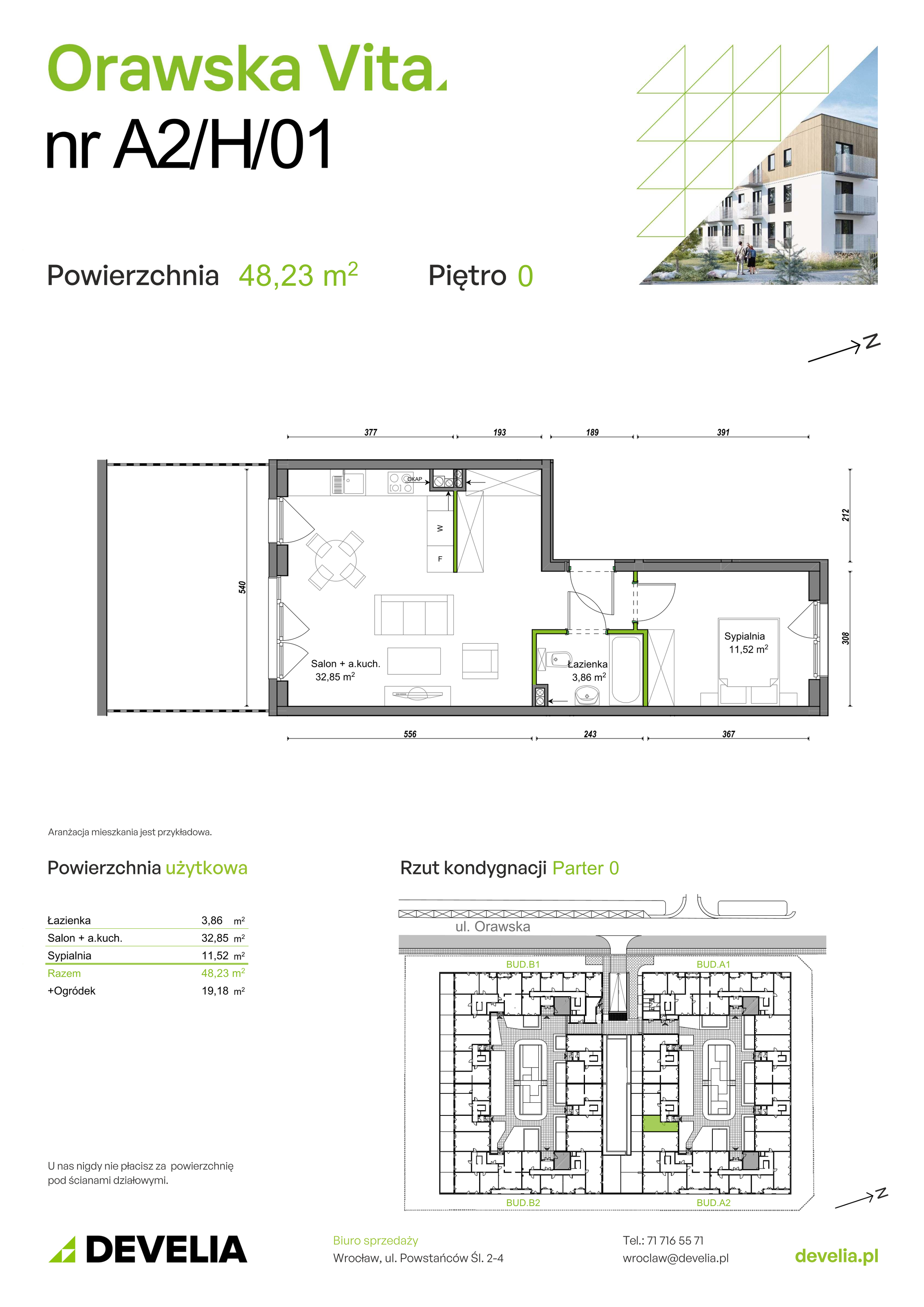 Mieszkanie 48,23 m², parter, oferta nr A2/H/01, Orawska Vita, Wrocław, Ołtaszyn, Krzyki, ul. Orawska 73-idx