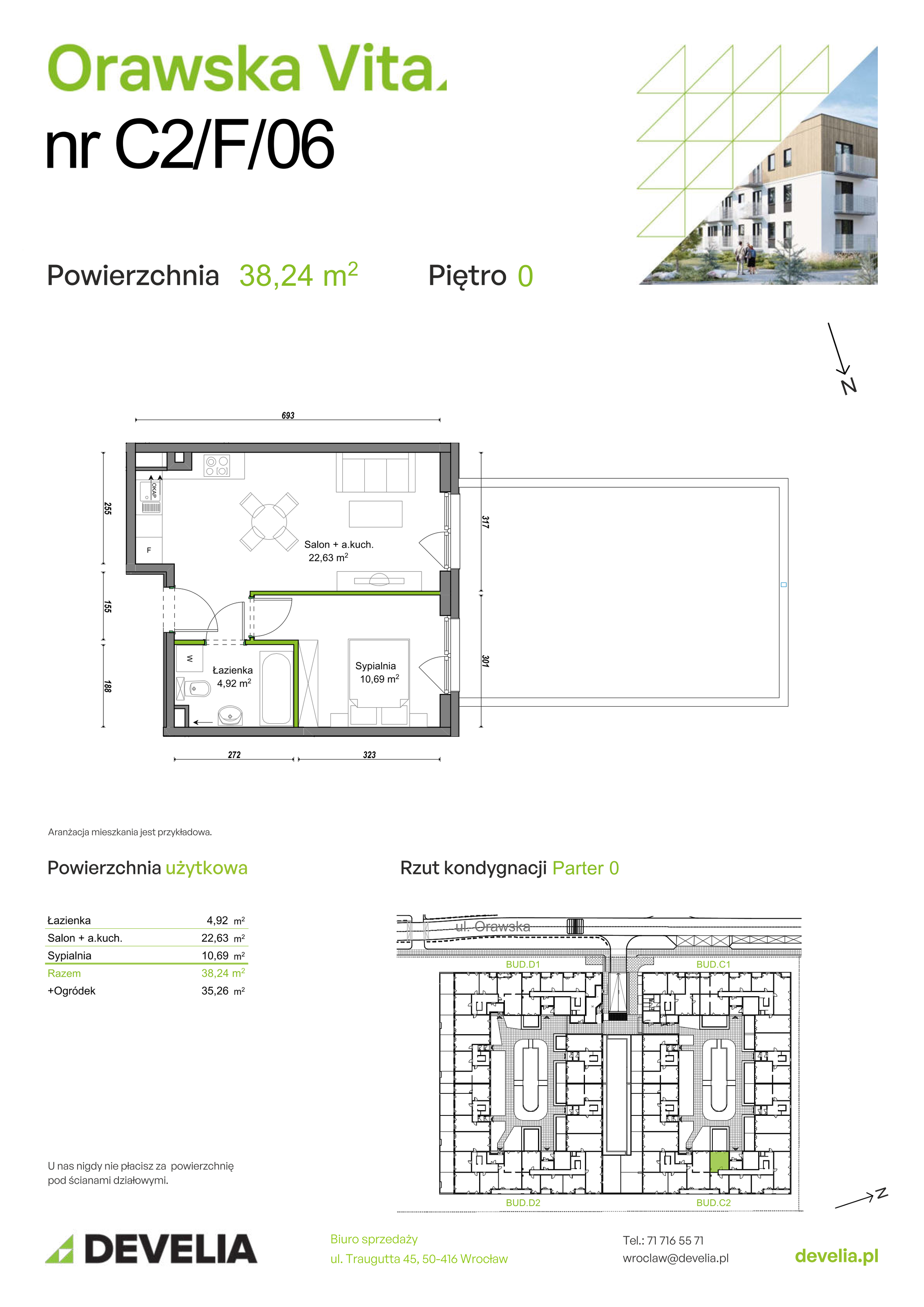 Mieszkanie 38,24 m², parter, oferta nr C2/F/06, Orawska Vita II, Wrocław, Ołtaszyn, Krzyki, ul. Orawska 73-idx