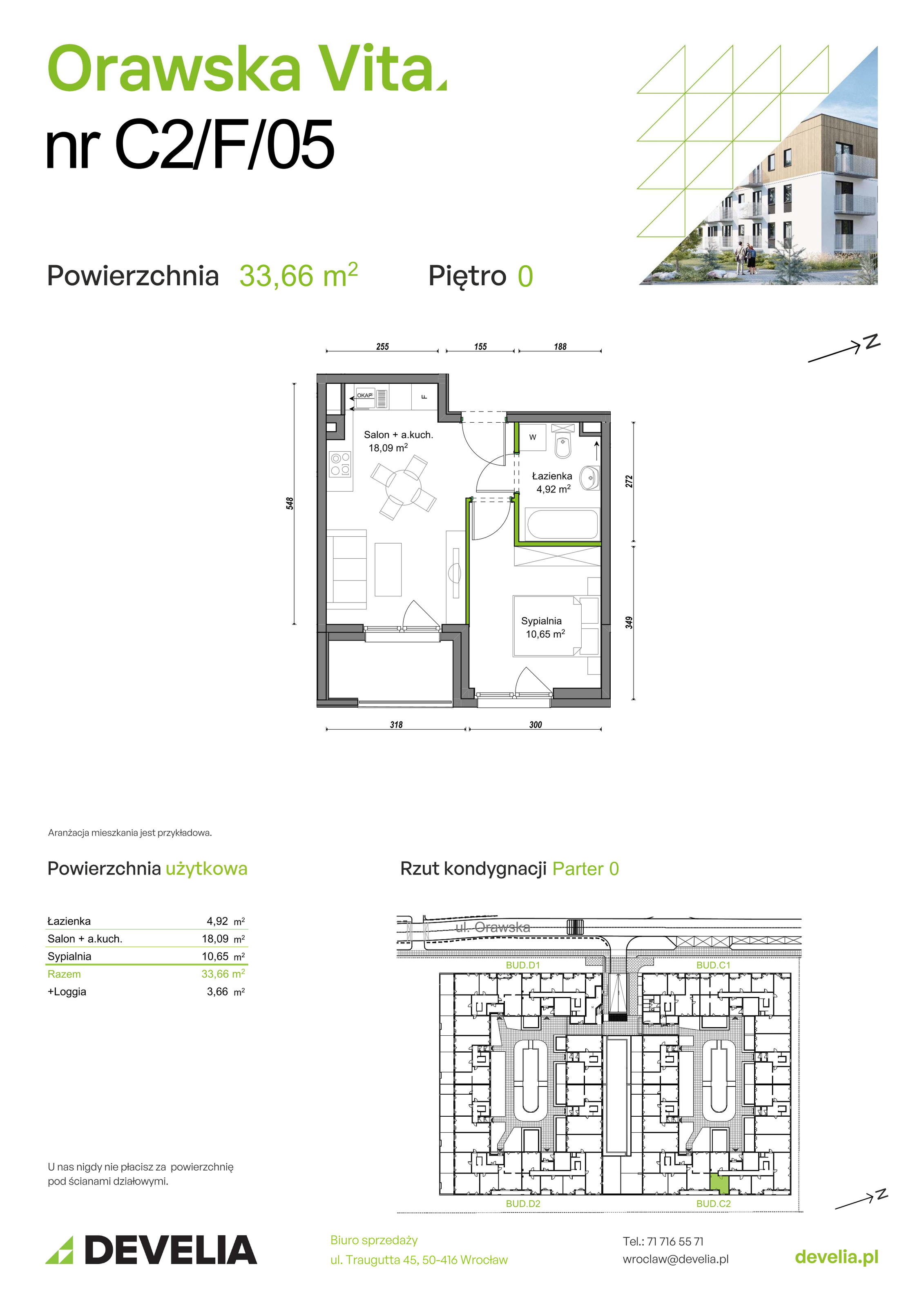 Mieszkanie 33,66 m², parter, oferta nr C2/F/05, Orawska Vita II, Wrocław, Ołtaszyn, Krzyki, ul. Orawska 73-idx