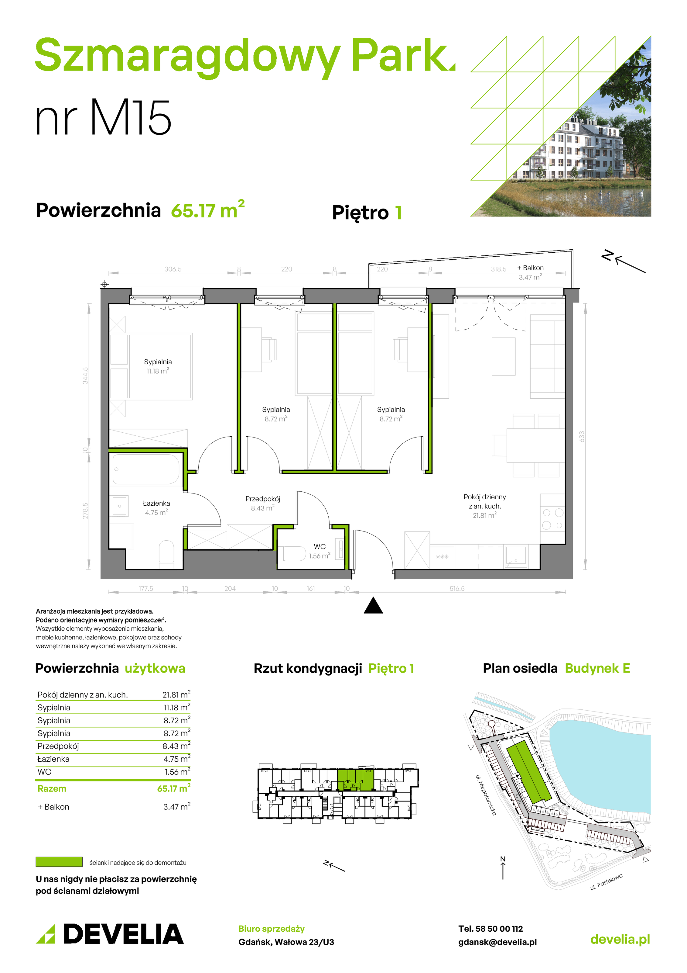 Mieszkanie 65,17 m², piętro 1, oferta nr E/015, Szmaragdowy Park, Gdańsk, Orunia Górna-Gdańsk Południe, Łostowice, ul. Topazowa 2-idx