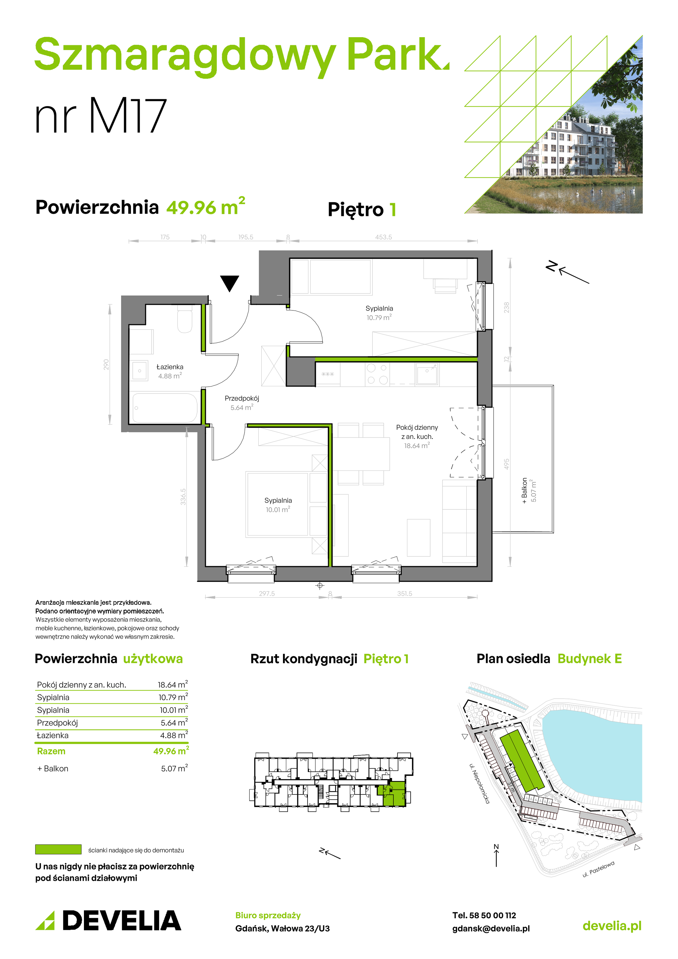 Mieszkanie 49,96 m², piętro 1, oferta nr E/017, Szmaragdowy Park, Gdańsk, Orunia Górna-Gdańsk Południe, Łostowice, ul. Topazowa 2-idx