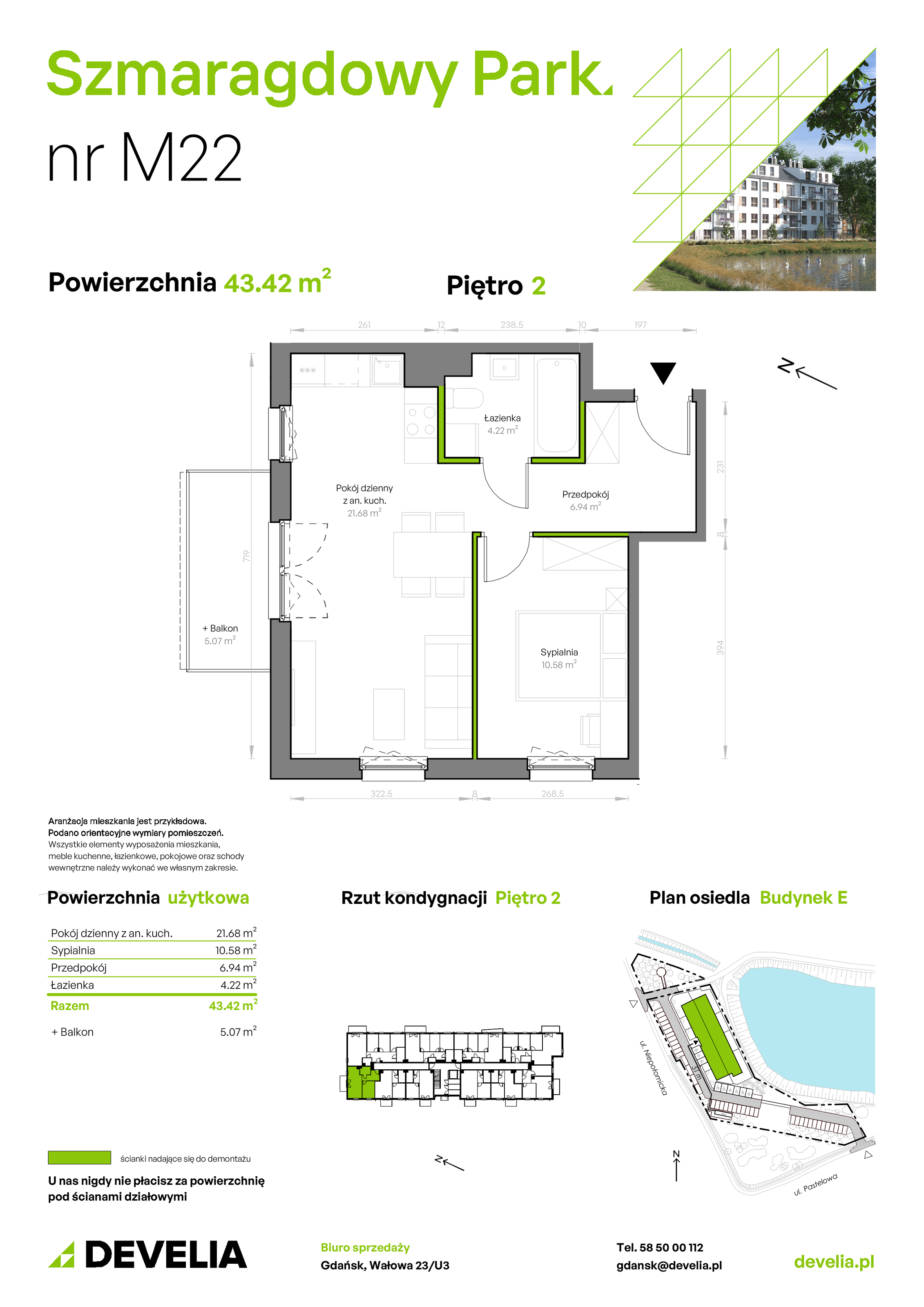 Mieszkanie 43,42 m², piętro 2, oferta nr E/022, Szmaragdowy Park, Gdańsk, Orunia Górna-Gdańsk Południe, Łostowice, ul. Topazowa 2-idx