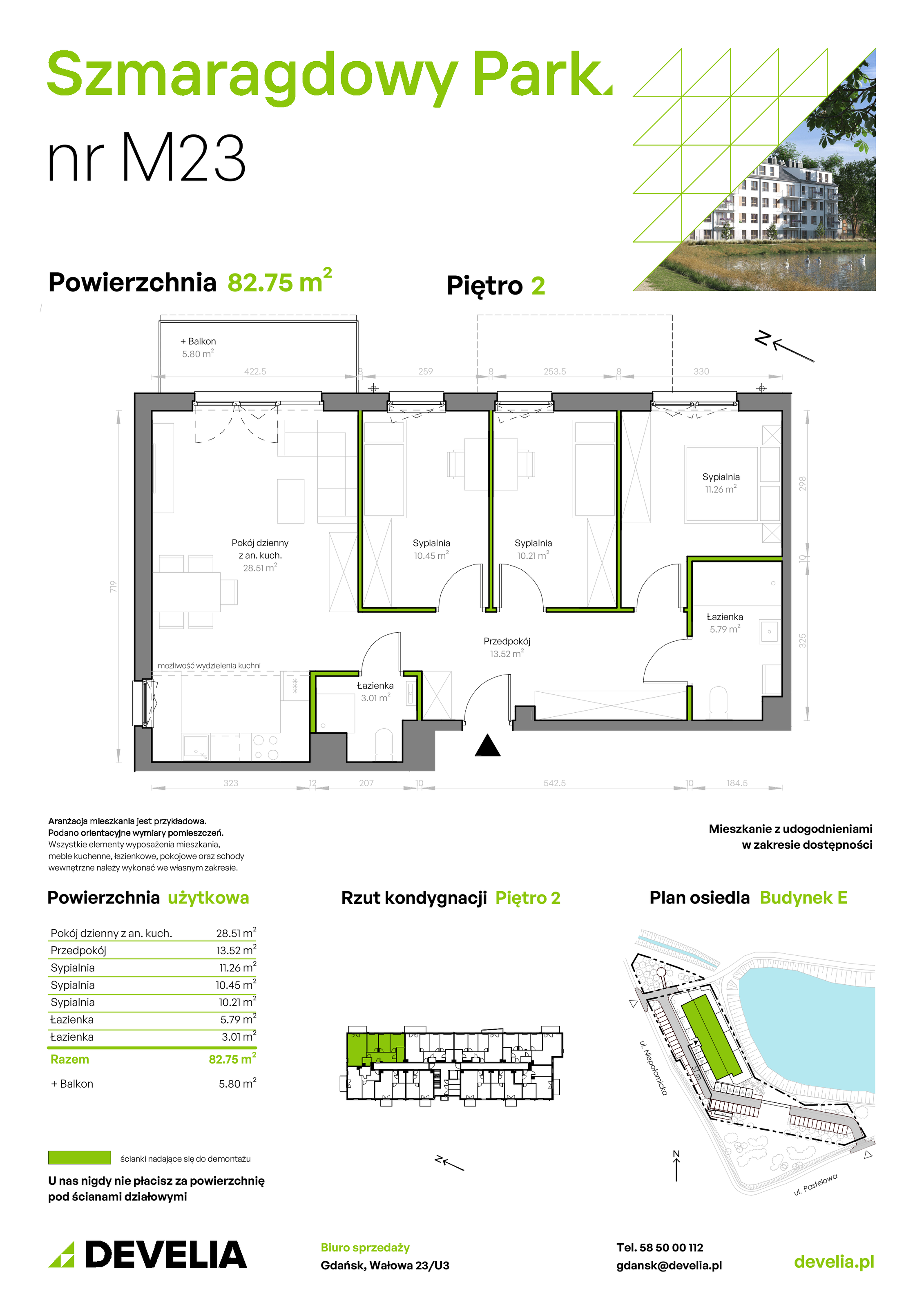 Mieszkanie 82,75 m², piętro 2, oferta nr E/023, Szmaragdowy Park, Gdańsk, Orunia Górna-Gdańsk Południe, Łostowice, ul. Topazowa 2-idx