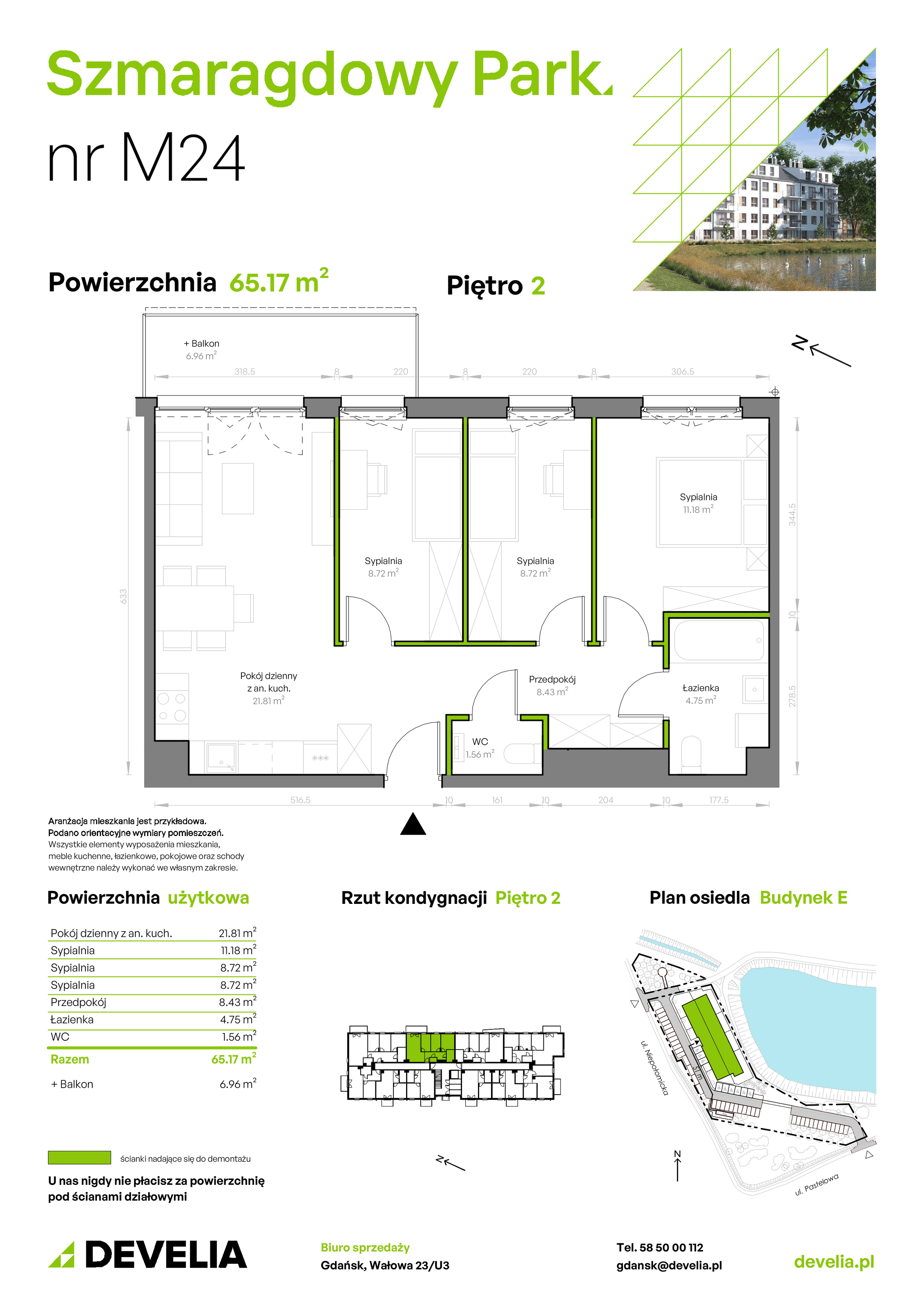 Mieszkanie 65,17 m², piętro 2, oferta nr E/024, Szmaragdowy Park, Gdańsk, Orunia Górna-Gdańsk Południe, Łostowice, ul. Topazowa 2-idx