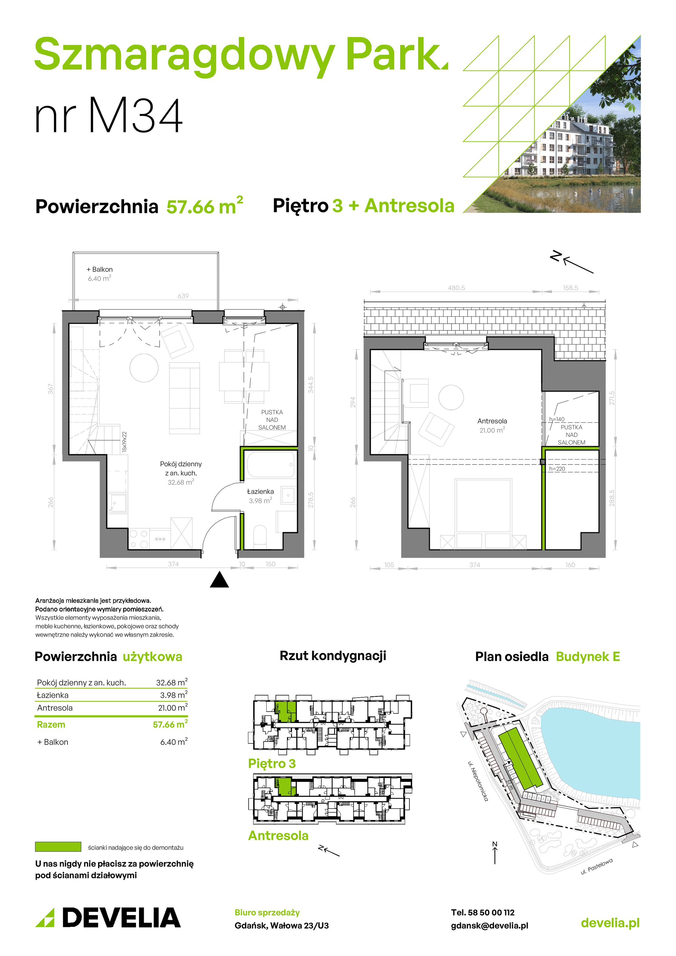 Mieszkanie 57,66 m², piętro 3, oferta nr E/034, Szmaragdowy Park, Gdańsk, Orunia Górna-Gdańsk Południe, Łostowice, ul. Topazowa 2-idx