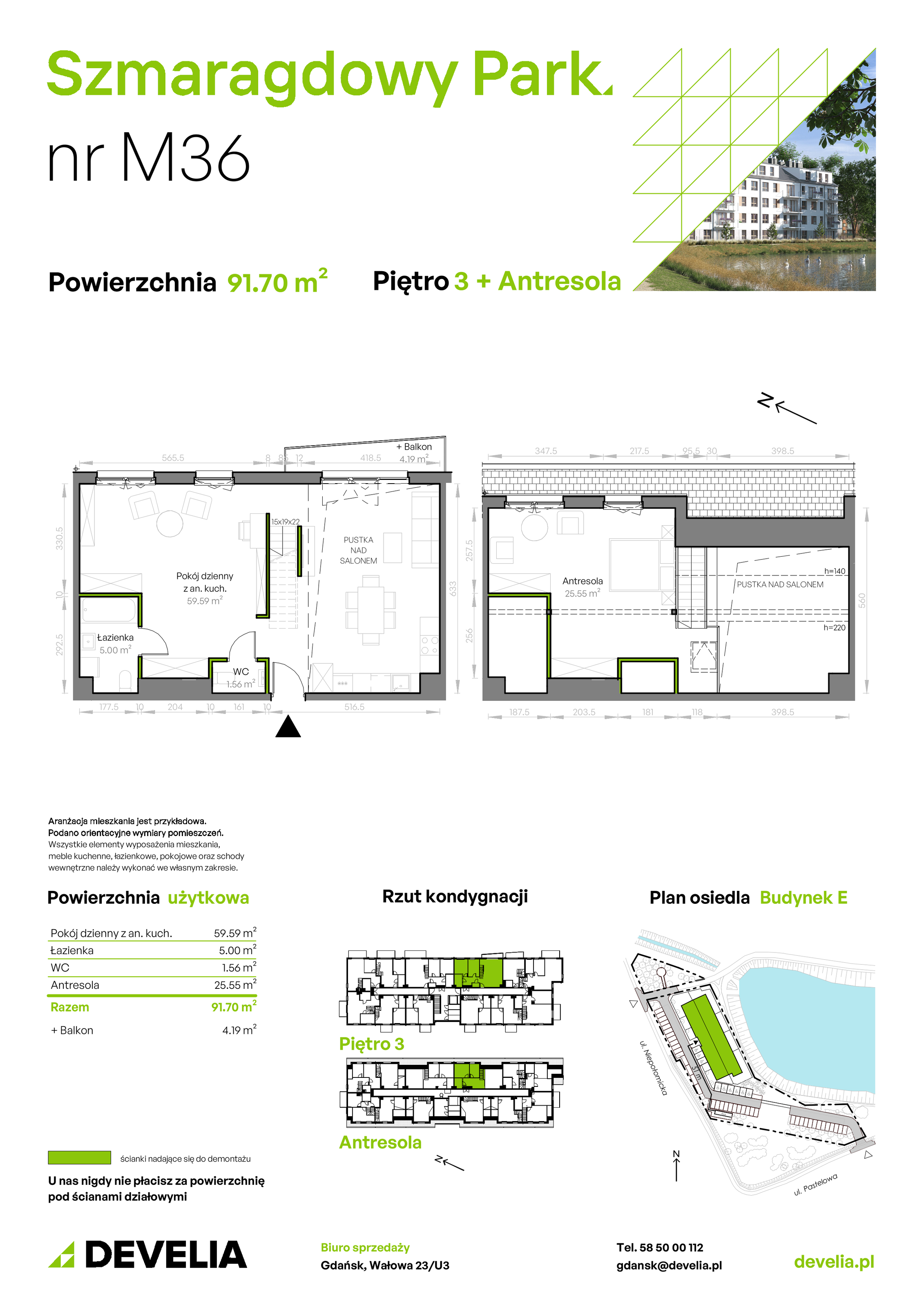 Mieszkanie 91,70 m², piętro 3, oferta nr E/036, Szmaragdowy Park, Gdańsk, Orunia Górna-Gdańsk Południe, Łostowice, ul. Topazowa 2-idx