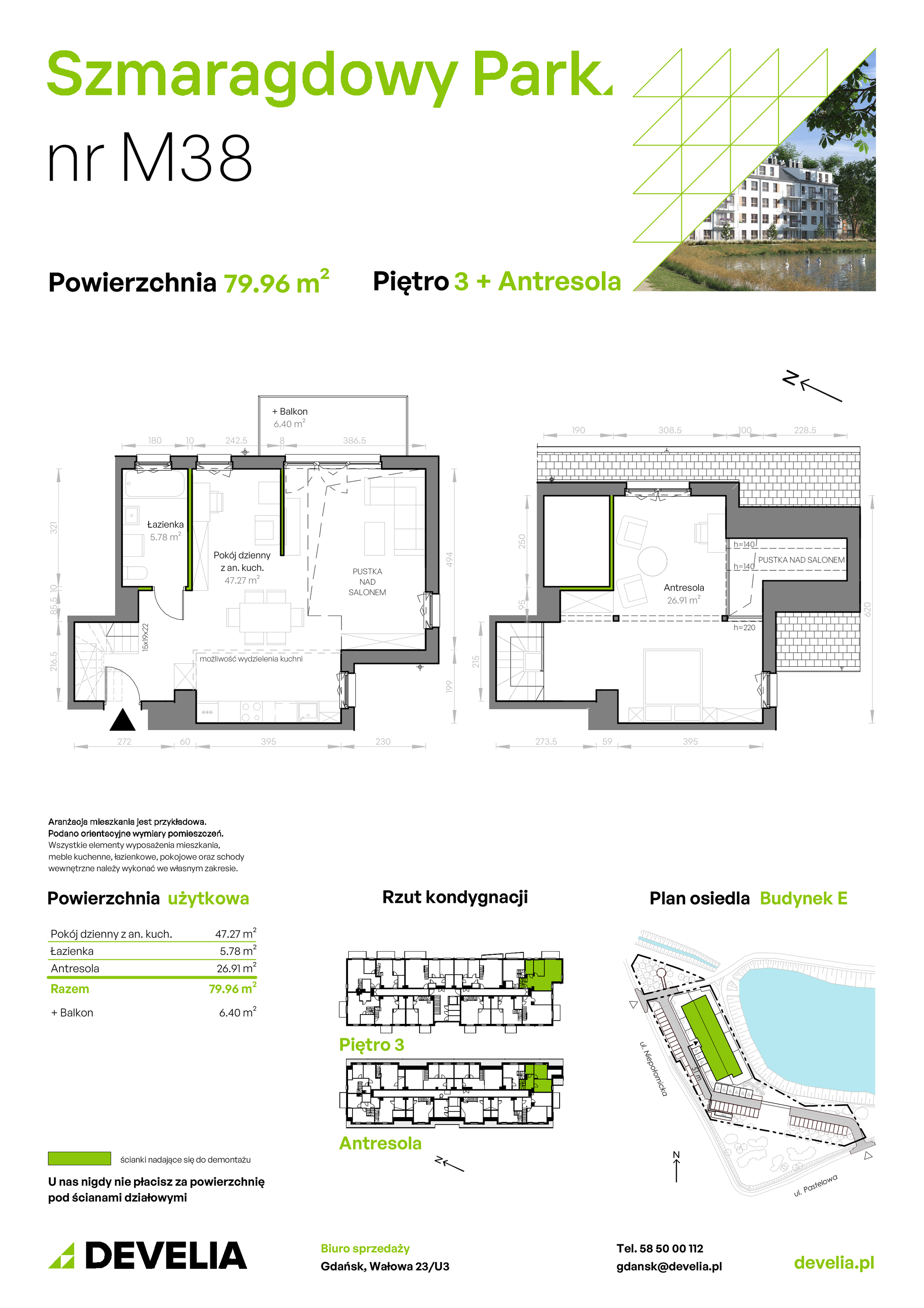 Mieszkanie 79,96 m², piętro 3, oferta nr E/038, Szmaragdowy Park, Gdańsk, Orunia Górna-Gdańsk Południe, Łostowice, ul. Topazowa 2-idx