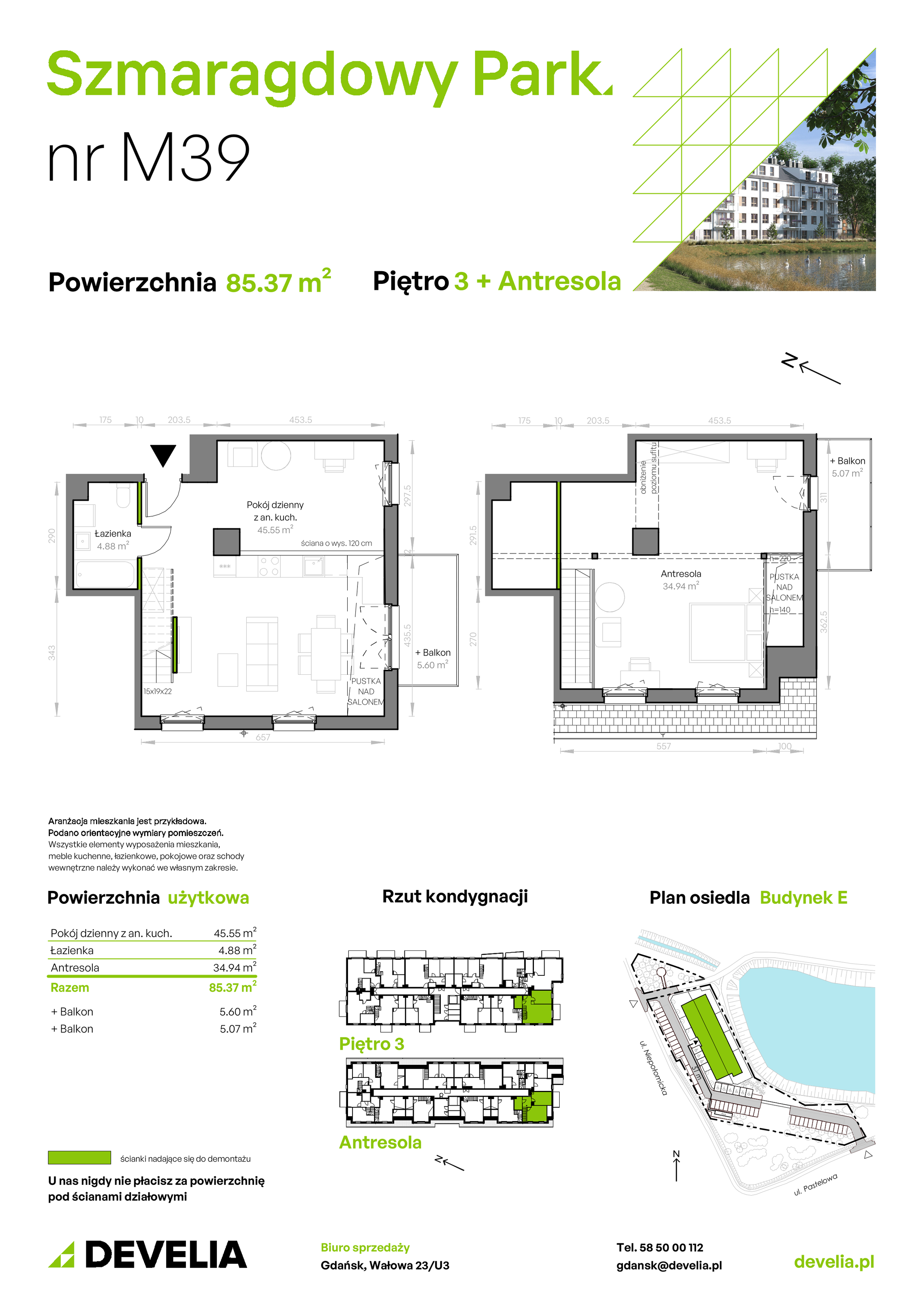 Mieszkanie 85,37 m², piętro 3, oferta nr E/039, Szmaragdowy Park, Gdańsk, Orunia Górna-Gdańsk Południe, Łostowice, ul. Topazowa 2-idx