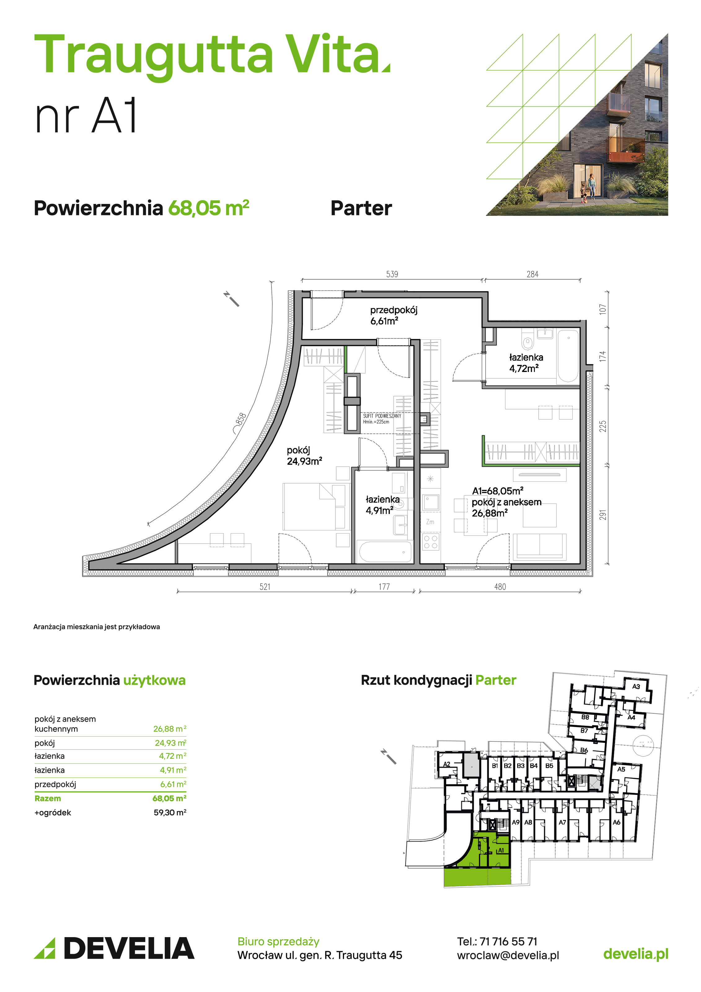 Mieszkanie 68,05 m², parter, oferta nr A01, Traugutta Vita, Wrocław, Przedmieście Oławskie, ul. Generała Romualda Traugutta 103-idx