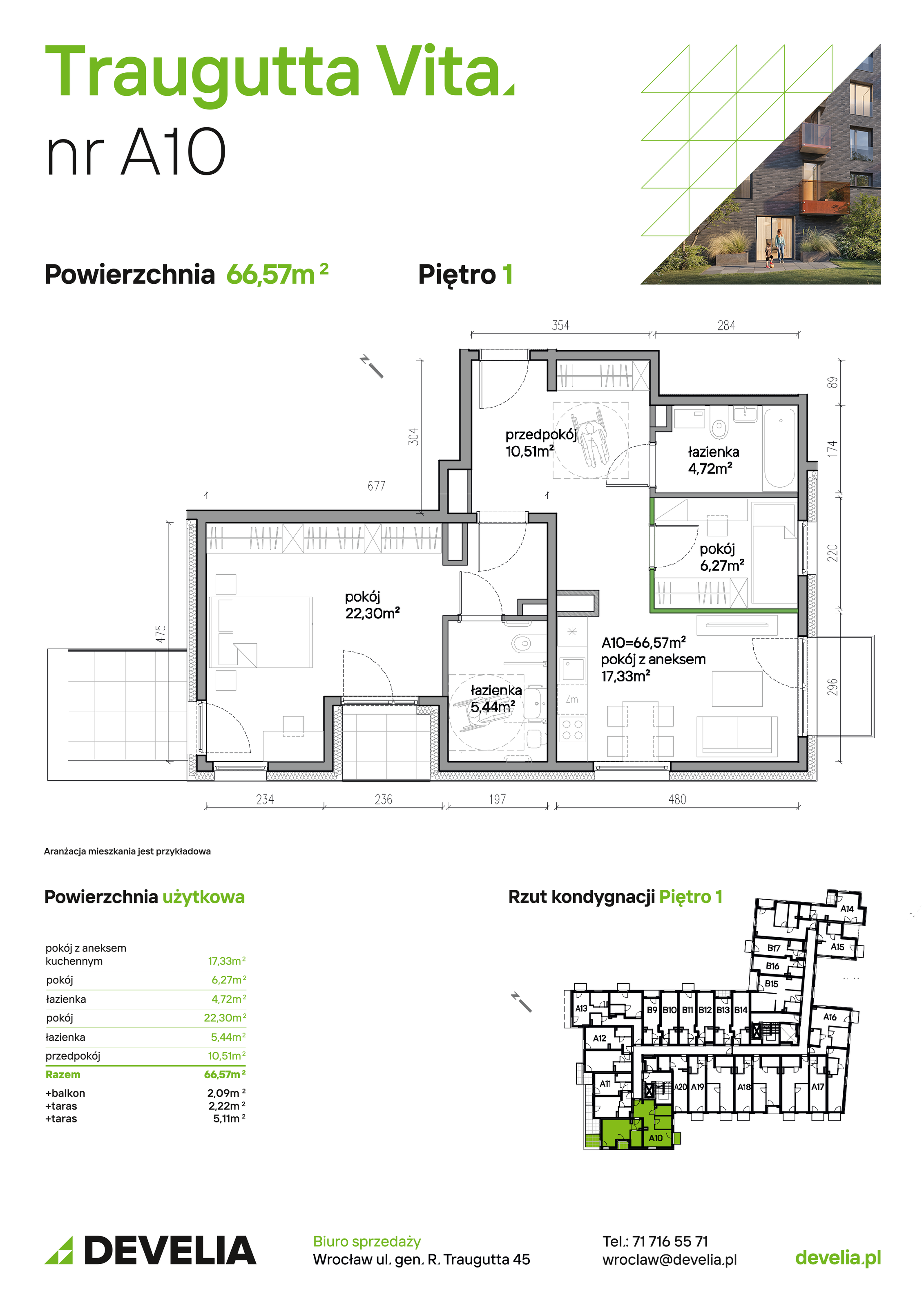 Mieszkanie 66,57 m², piętro 1, oferta nr A10, Traugutta Vita, Wrocław, Przedmieście Oławskie, ul. Generała Romualda Traugutta 103-idx