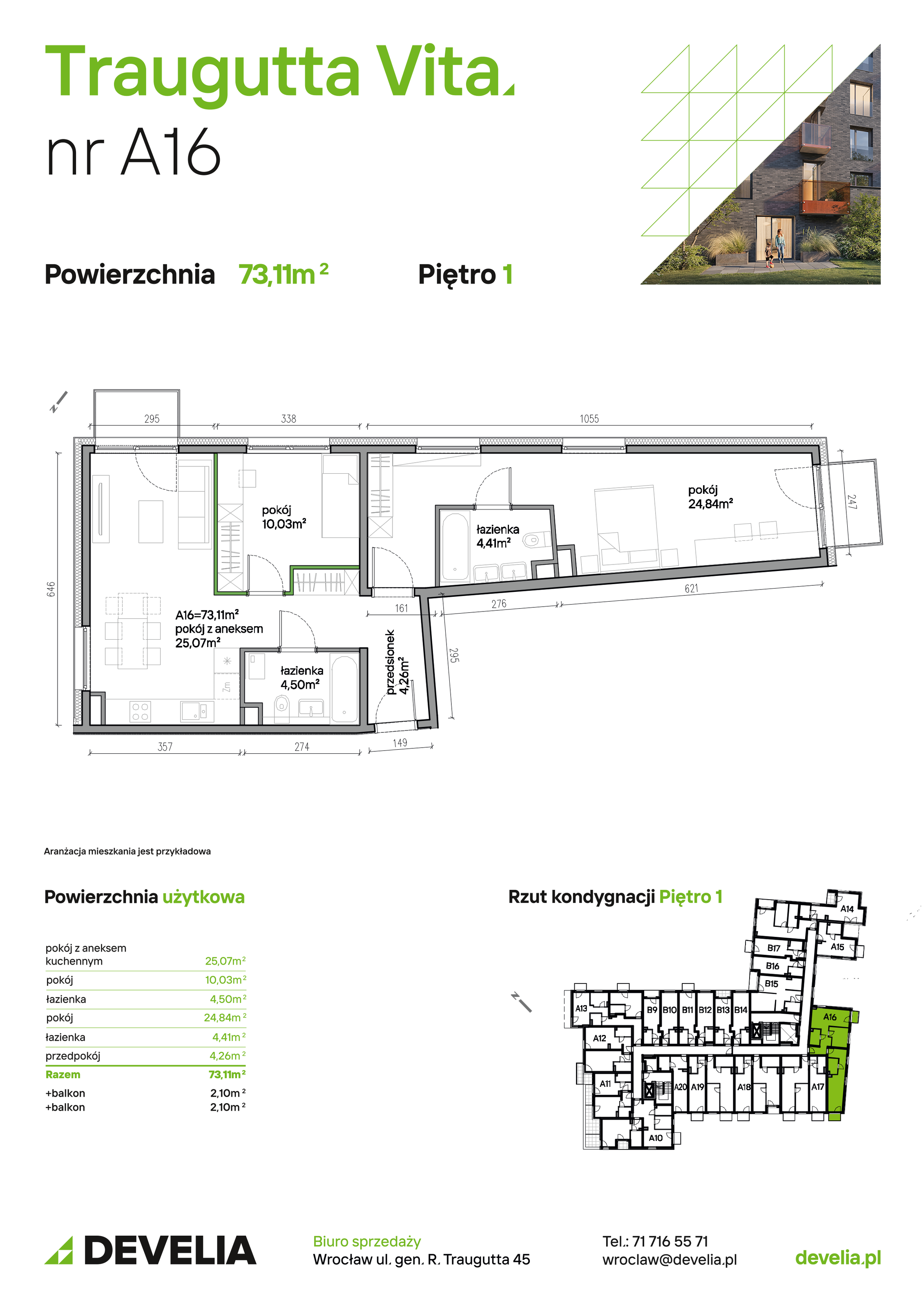 Mieszkanie 73,11 m², piętro 1, oferta nr A16, Traugutta Vita, Wrocław, Przedmieście Oławskie, ul. Generała Romualda Traugutta 103-idx