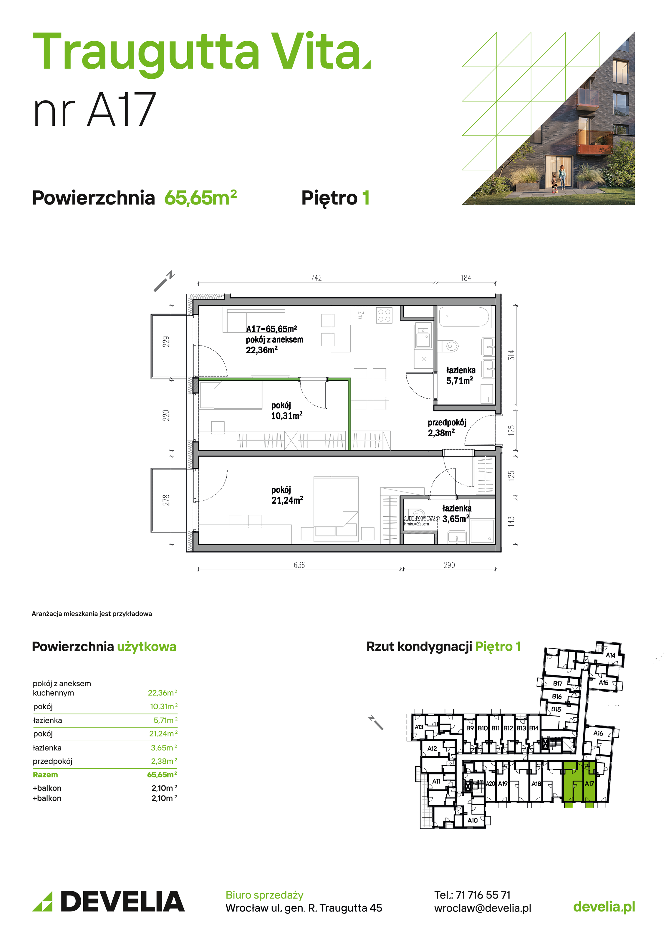 Mieszkanie 65,65 m², piętro 1, oferta nr A17, Traugutta Vita, Wrocław, Przedmieście Oławskie, ul. Generała Romualda Traugutta 103-idx