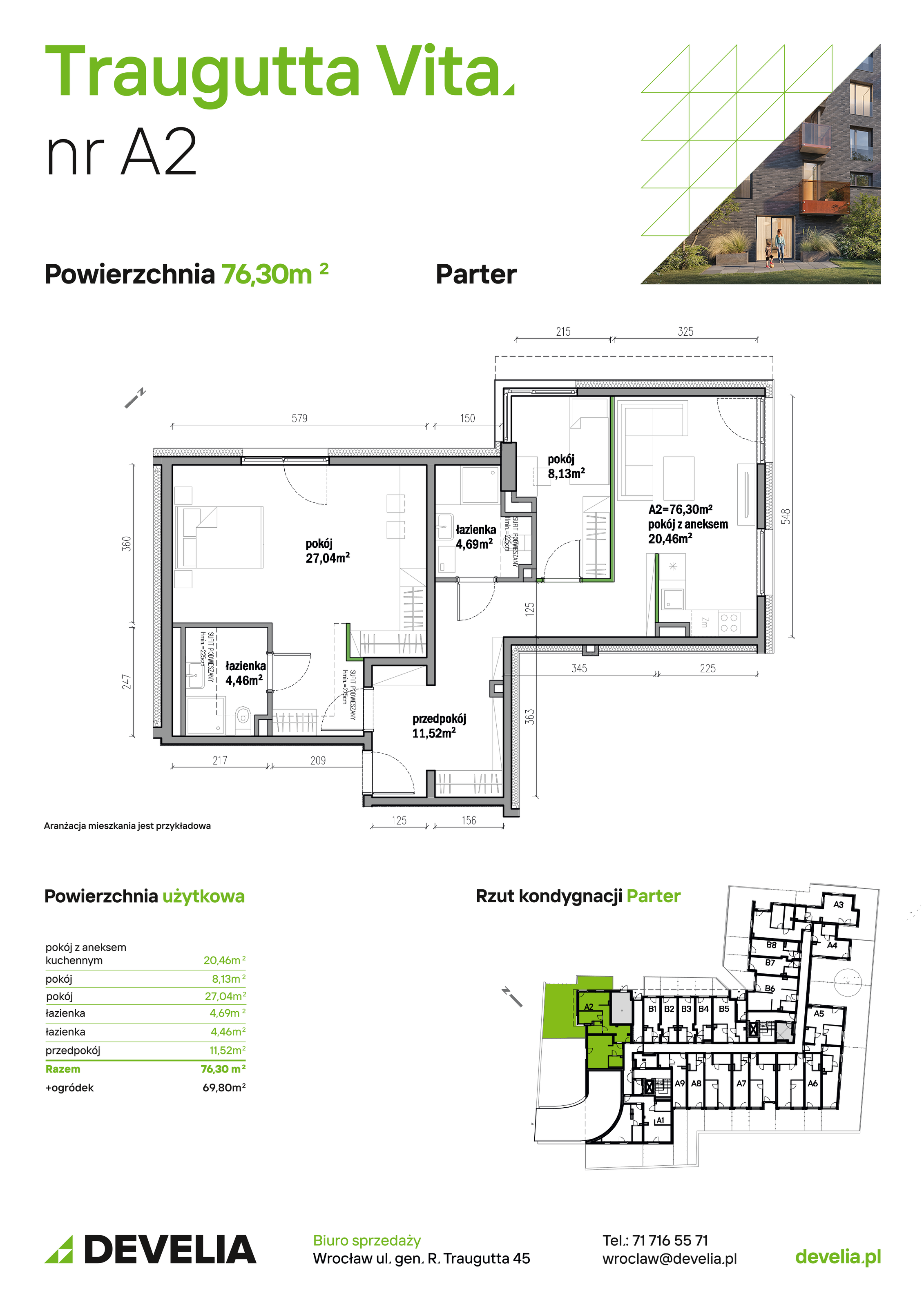 Mieszkanie 76,30 m², parter, oferta nr A02, Traugutta Vita, Wrocław, Przedmieście Oławskie, ul. Generała Romualda Traugutta 103-idx