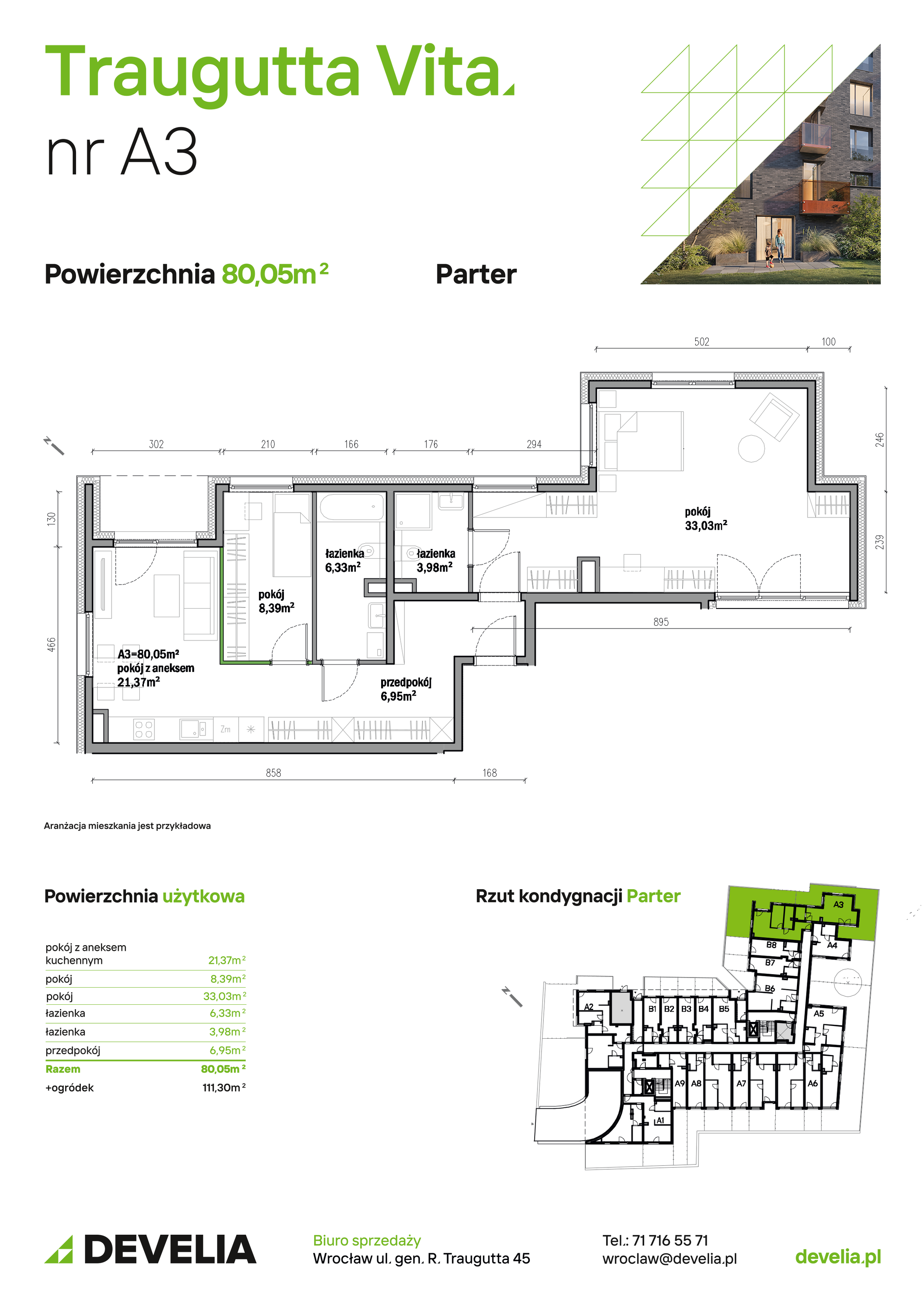 Mieszkanie 80,05 m², parter, oferta nr A03, Traugutta Vita, Wrocław, Przedmieście Oławskie, ul. Generała Romualda Traugutta 103-idx