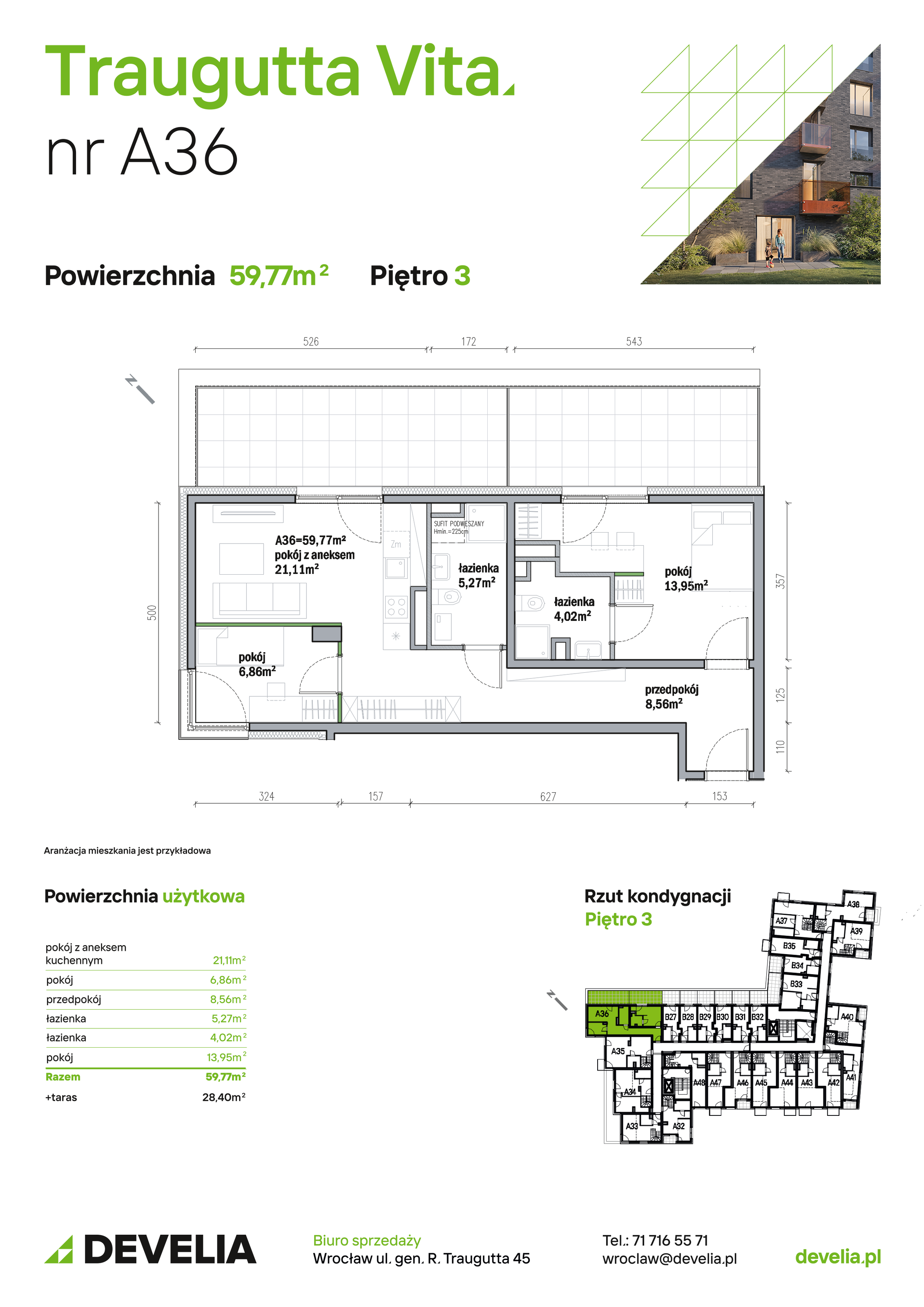 Mieszkanie 59,77 m², piętro 3, oferta nr A36, Traugutta Vita, Wrocław, Przedmieście Oławskie, ul. Generała Romualda Traugutta 103-idx