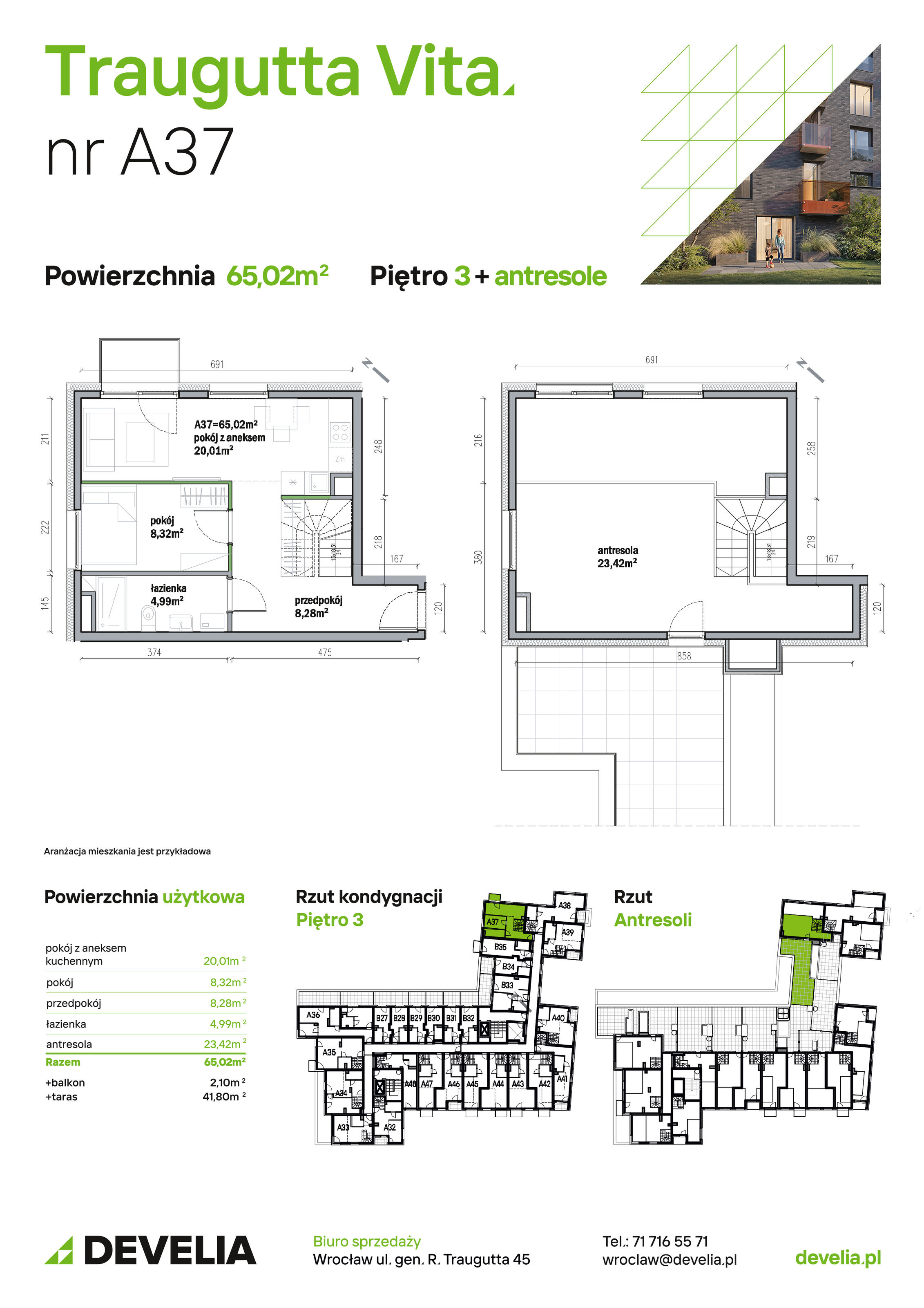 Mieszkanie 65,02 m², piętro 3, oferta nr A37, Traugutta Vita, Wrocław, Przedmieście Oławskie, ul. Generała Romualda Traugutta 103-idx