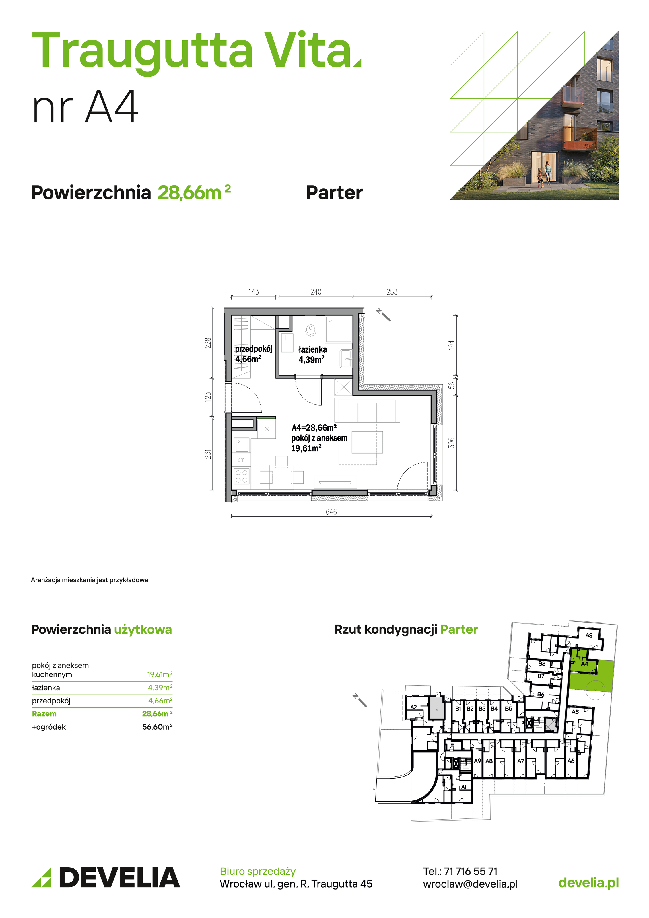 Mieszkanie 28,66 m², parter, oferta nr A04, Traugutta Vita, Wrocław, Przedmieście Oławskie, ul. Generała Romualda Traugutta 103-idx