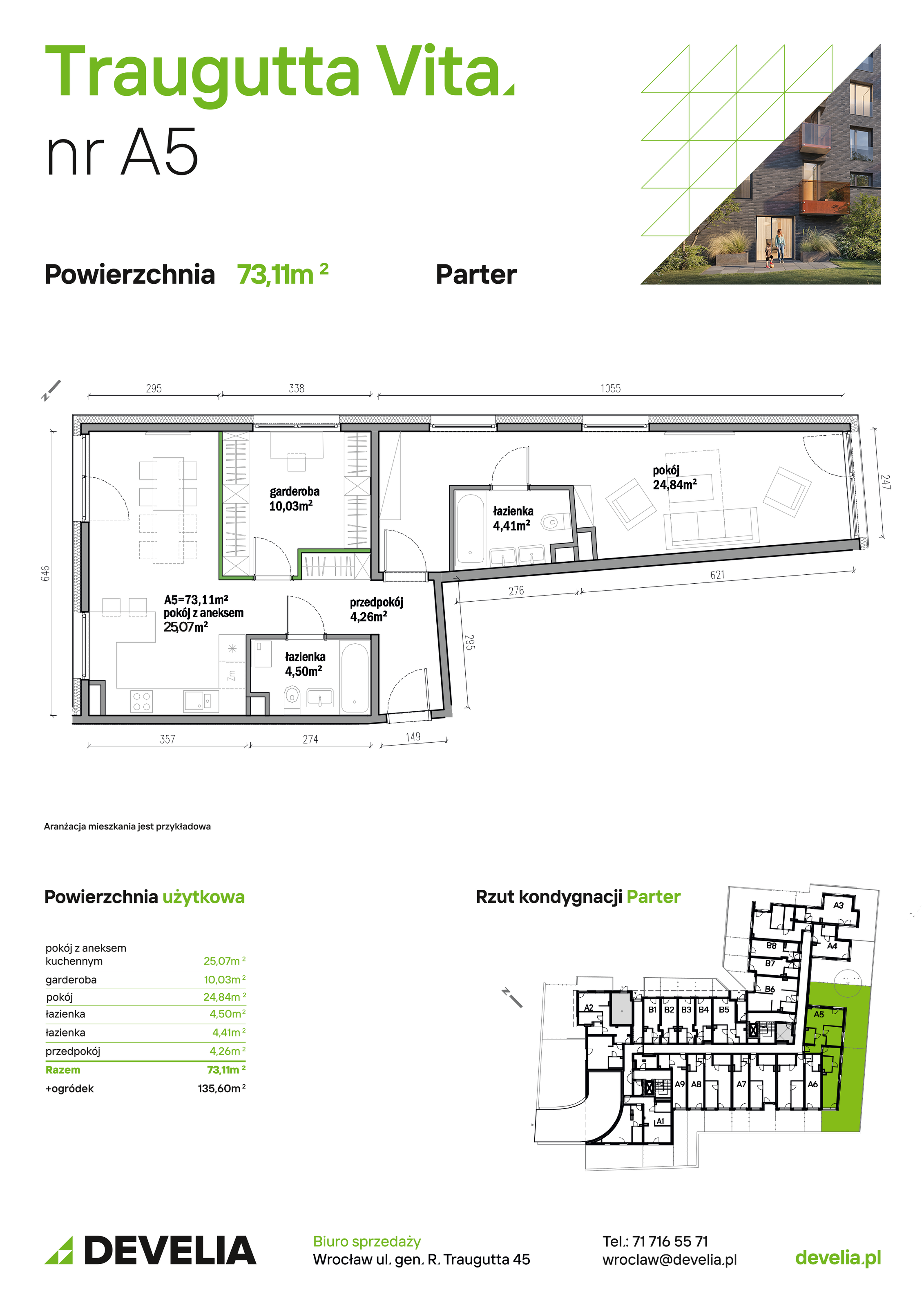 Mieszkanie 73,11 m², parter, oferta nr A05, Traugutta Vita, Wrocław, Przedmieście Oławskie, ul. Generała Romualda Traugutta 103-idx