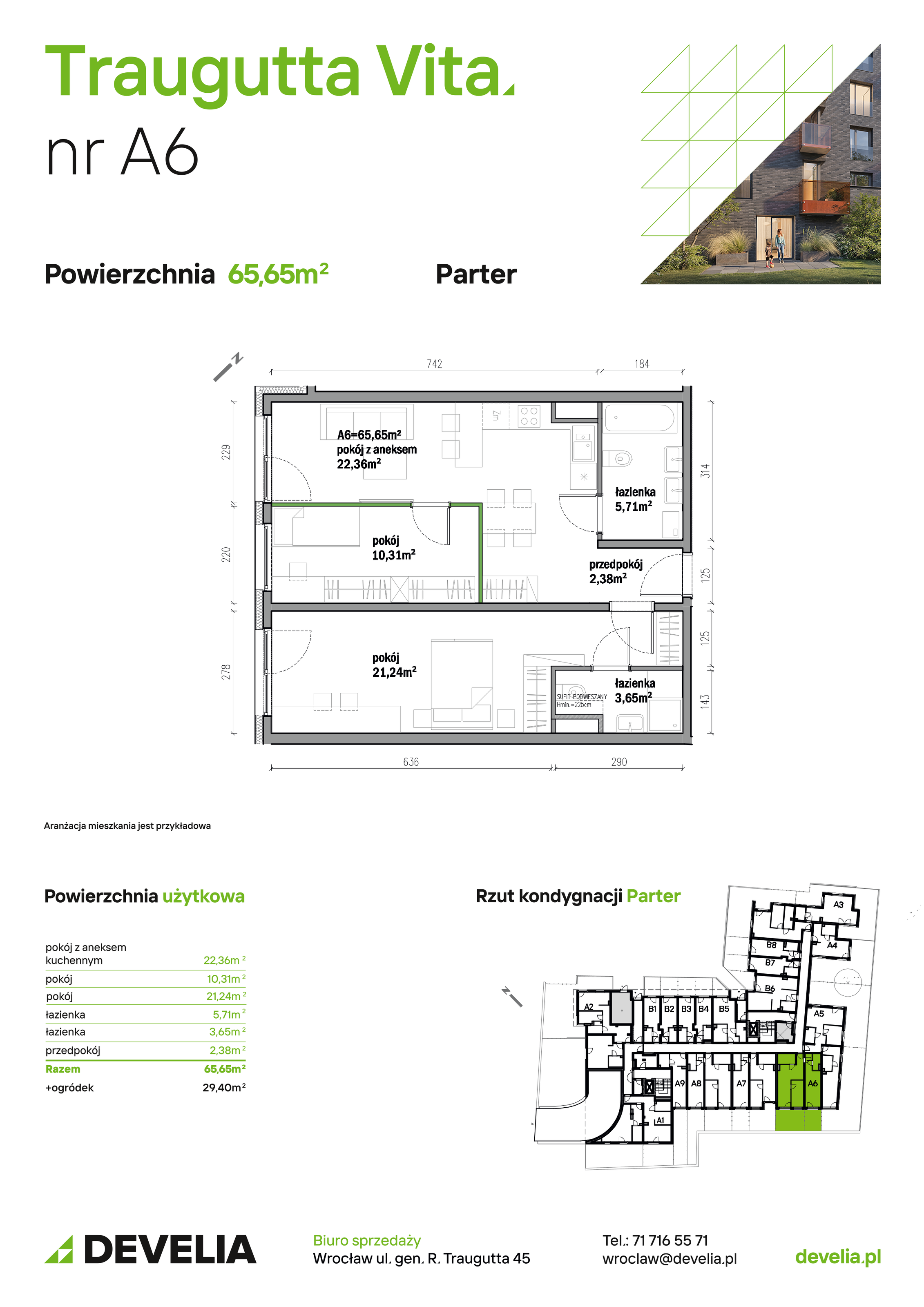 Mieszkanie 65,65 m², parter, oferta nr A06, Traugutta Vita, Wrocław, Przedmieście Oławskie, ul. Generała Romualda Traugutta 103-idx