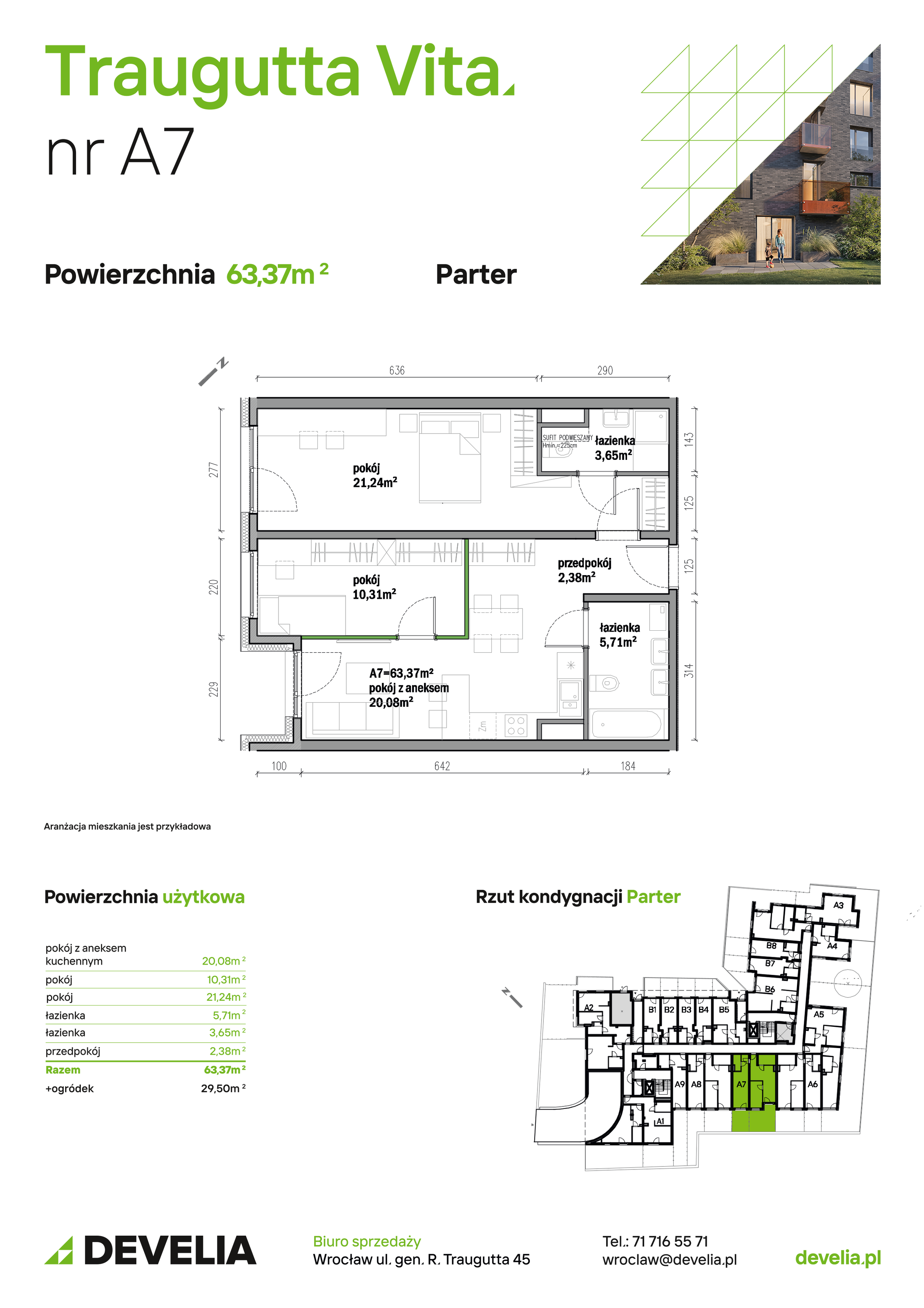 Mieszkanie 63,37 m², parter, oferta nr A07, Traugutta Vita, Wrocław, Przedmieście Oławskie, ul. Generała Romualda Traugutta 103-idx