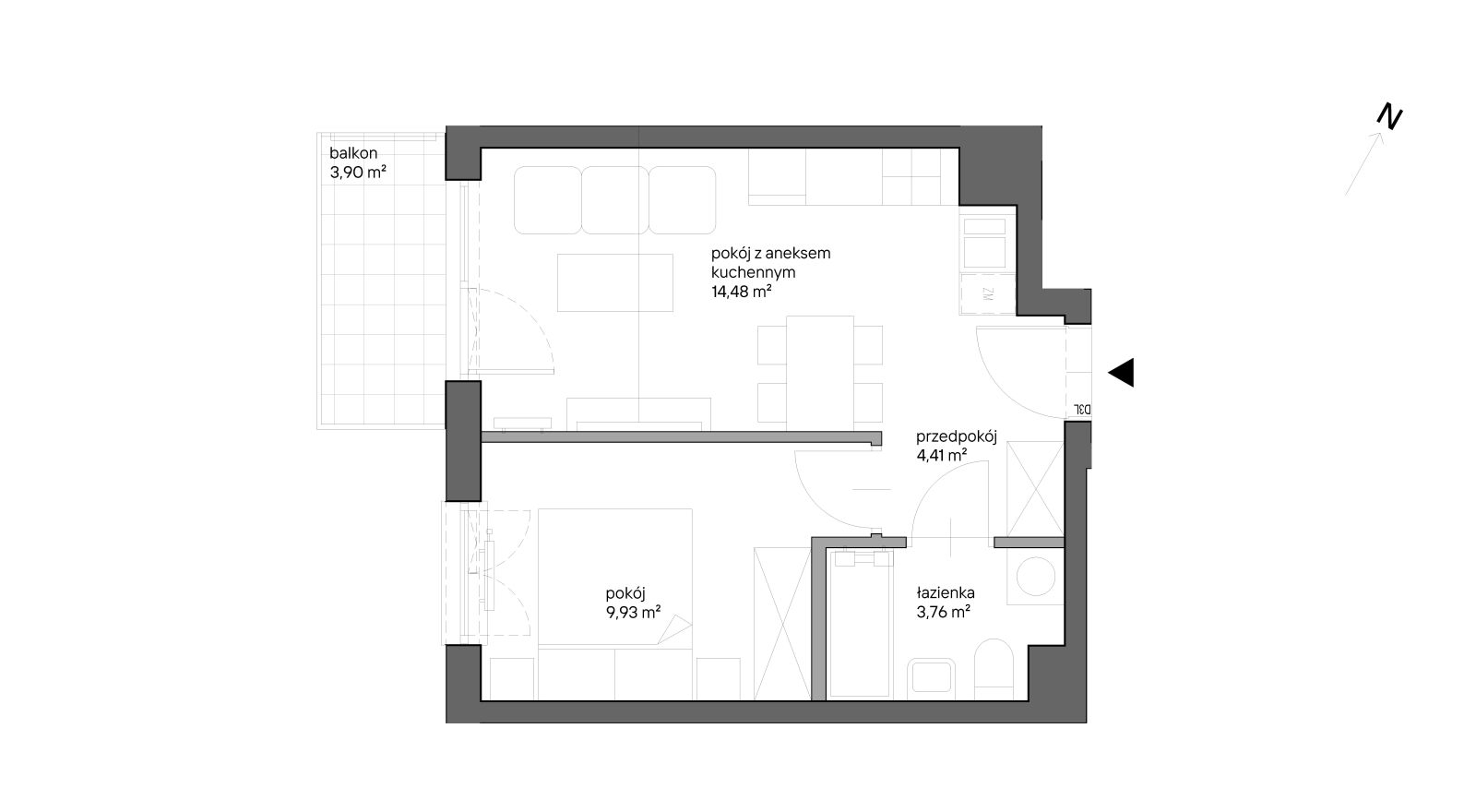 Mieszkanie 32,58 m², piętro 1, oferta nr C.026, Słoneczne Miasteczko, Kraków, Bieżanów-Prokocim, ul. Henryka i Karola Czeczów-idx