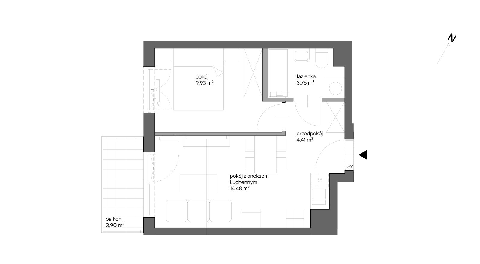 Mieszkanie 32,58 m², piętro 1, oferta nr C.027, Słoneczne Miasteczko, Kraków, Bieżanów-Prokocim, ul. Henryka i Karola Czeczów-idx