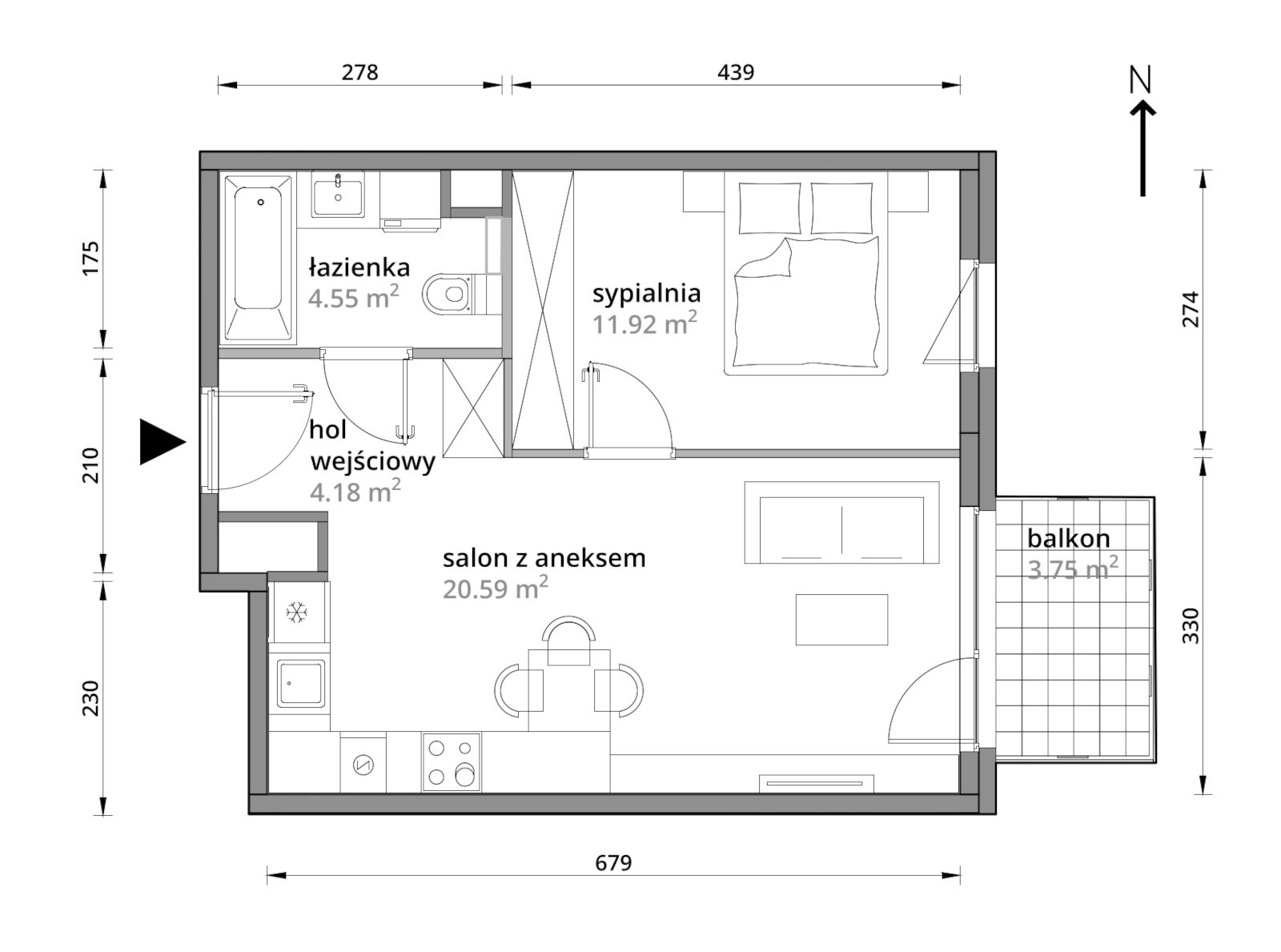 Mieszkanie 41,24 m², piętro 1, oferta nr B/001, Aleje Praskie etap III, Warszawa, Praga Południe, Kamionek, ul. Podskarbińska 32/34-idx