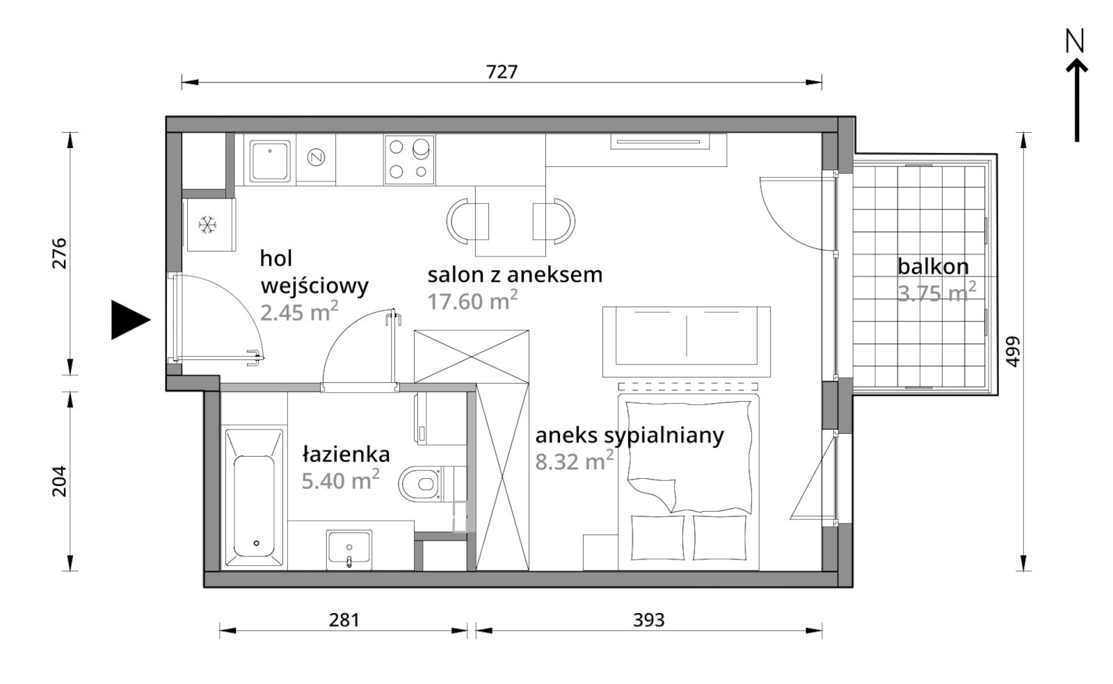 Mieszkanie 33,77 m², piętro 1, oferta nr B/003, Aleje Praskie etap III, Warszawa, Praga Południe, Kamionek, ul. Podskarbińska 32/34-idx