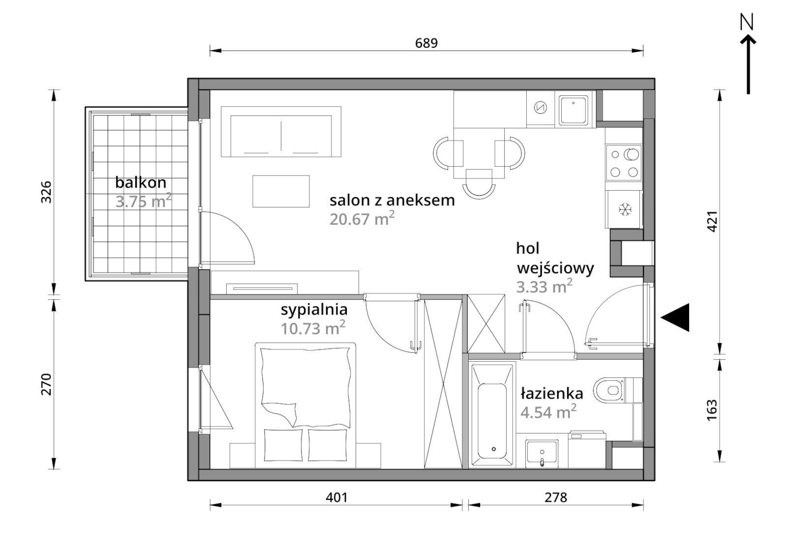 Mieszkanie 39,27 m², piętro 1, oferta nr B/008, Aleje Praskie etap III, Warszawa, Praga Południe, Kamionek, ul. Podskarbińska 32/34-idx