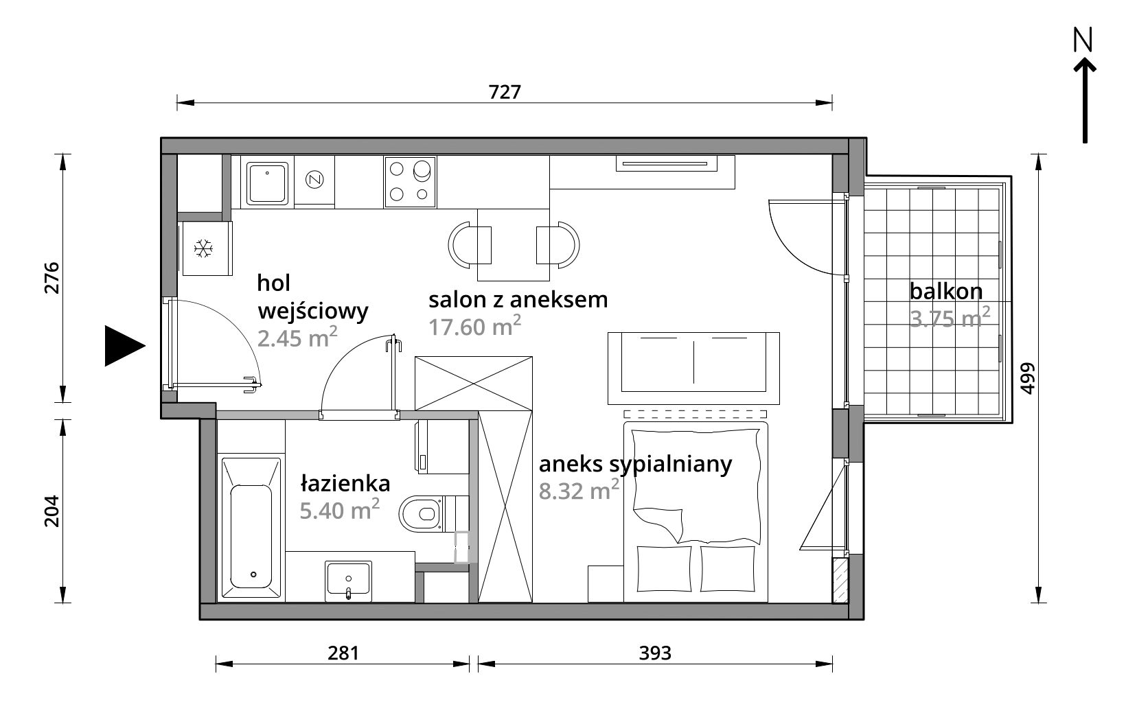 Mieszkanie 33,77 m², piętro 2, oferta nr B/016, Aleje Praskie etap III, Warszawa, Praga Południe, Kamionek, ul. Podskarbińska 32/34-idx